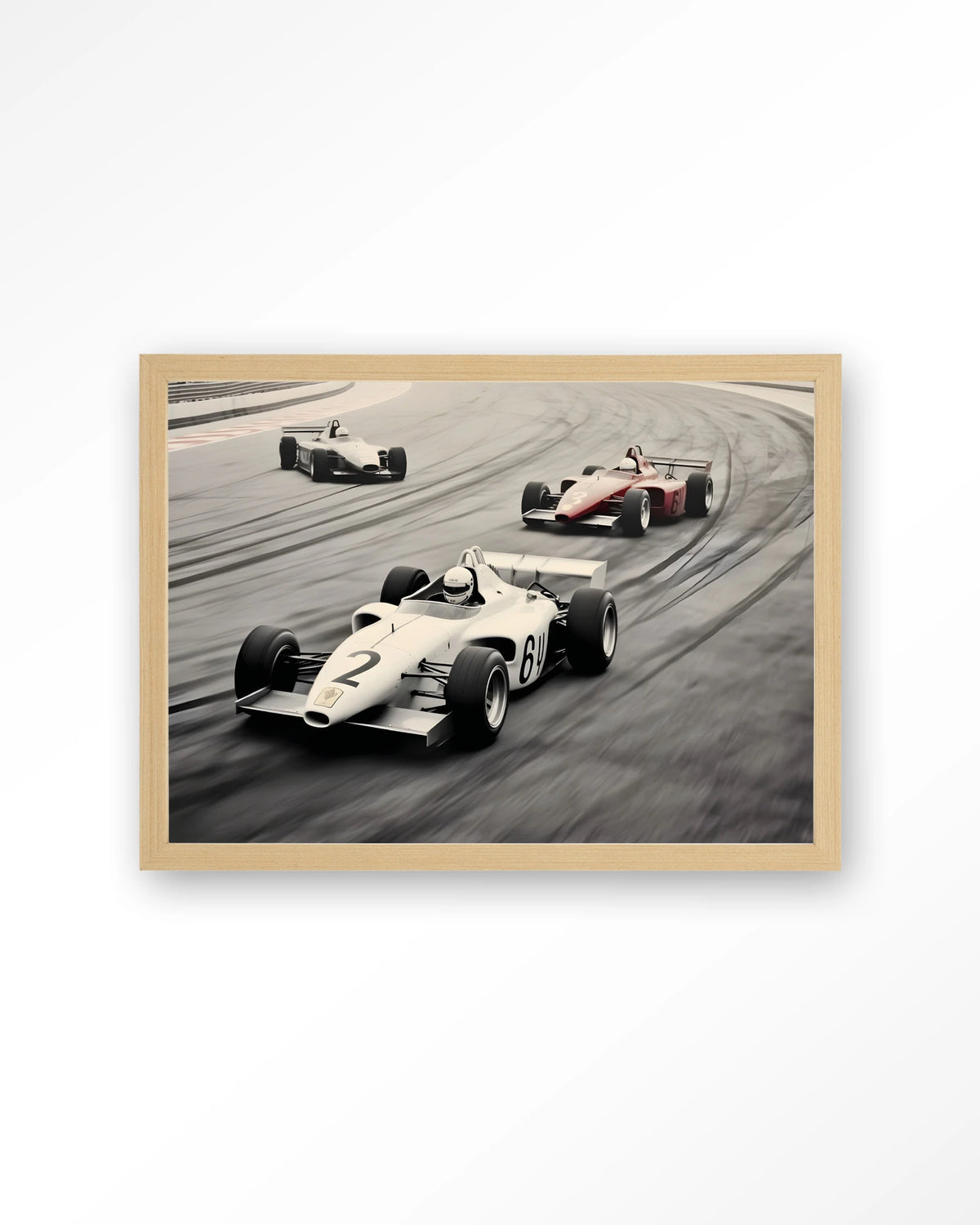 Race Track – formule 1-auto's op racebaan – Art print – Hout naturel