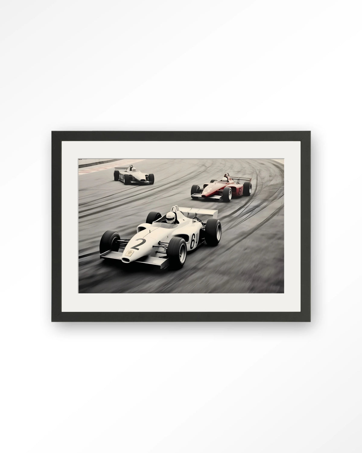 Race Track – formule 1-auto's op racebaan – Art print – Hout zwart + passe-partout