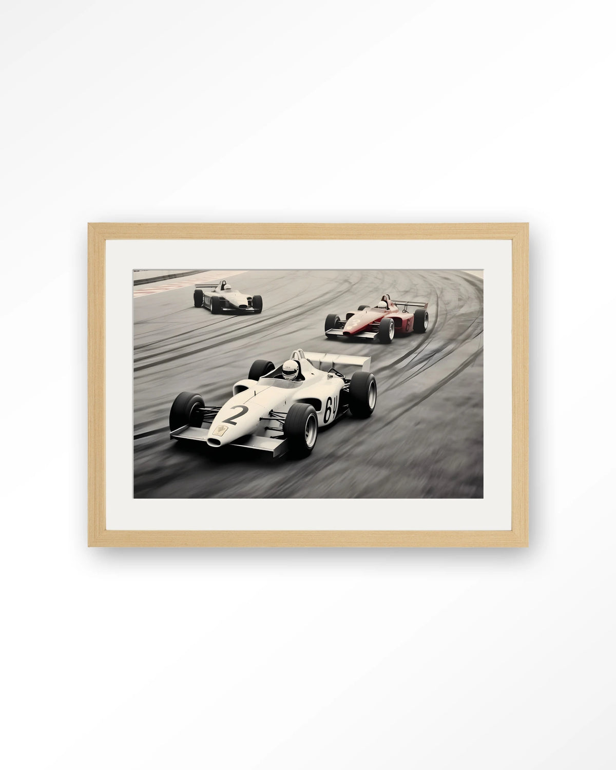 Race Track – formule 1-auto's op racebaan – Art print – Hout naturel + passe-partout