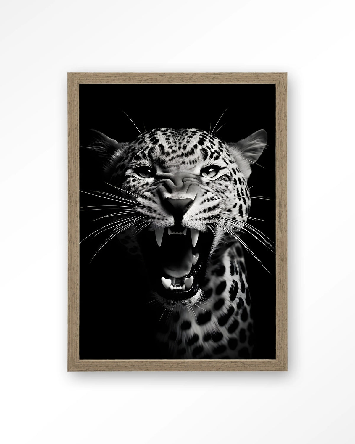 Rawr Cheetah – brullende luipaard in zwart-wit – Art print – Hout bruin