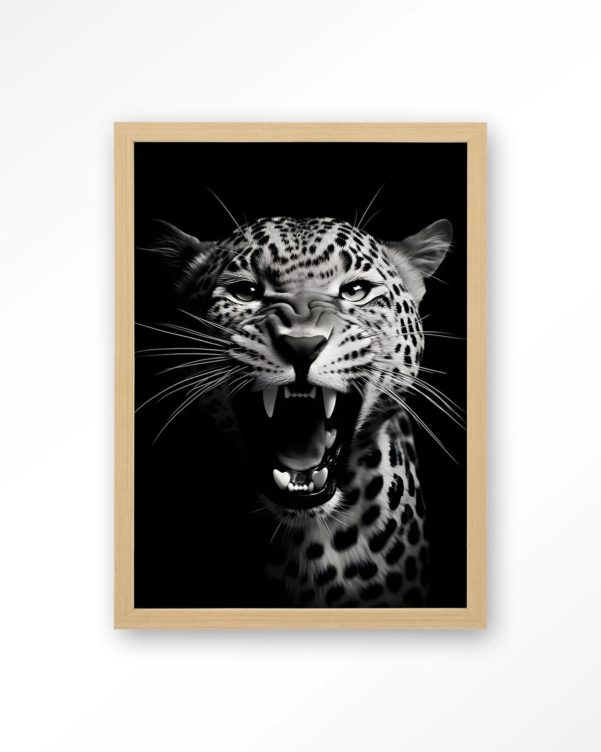 Rawr Cheetah – brullende luipaard in zwart-wit – Art print – Hout naturel