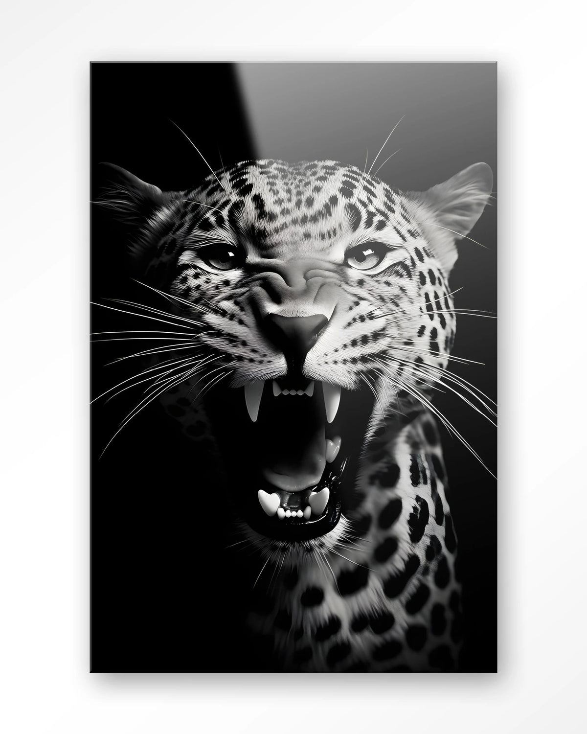 Rawr Cheetah – brullende luipaard in zwart-wit – Glas – Blinde montage