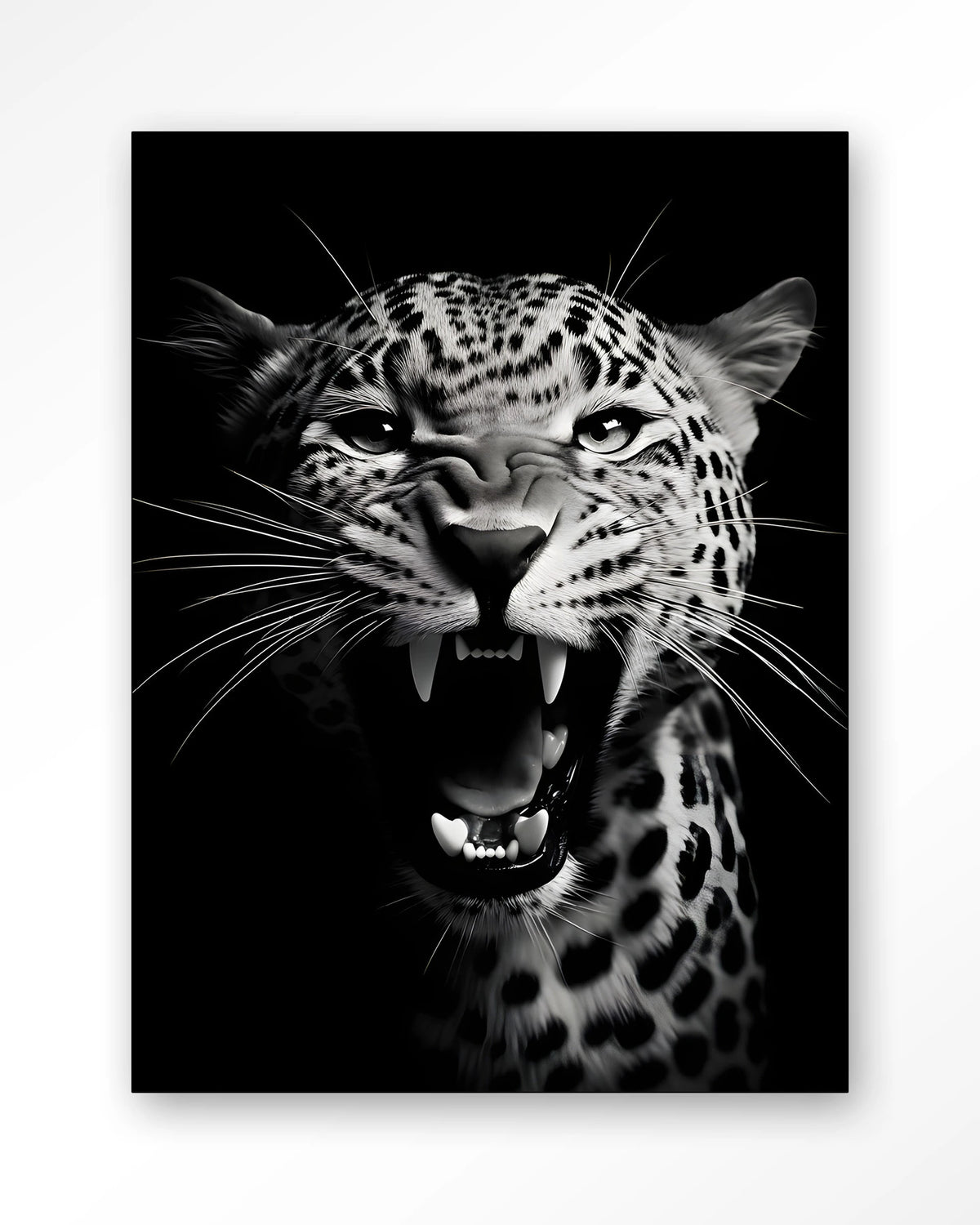 Rawr Cheetah – brullende luipaard in zwart-wit – Wandkleed – Frame – zwart