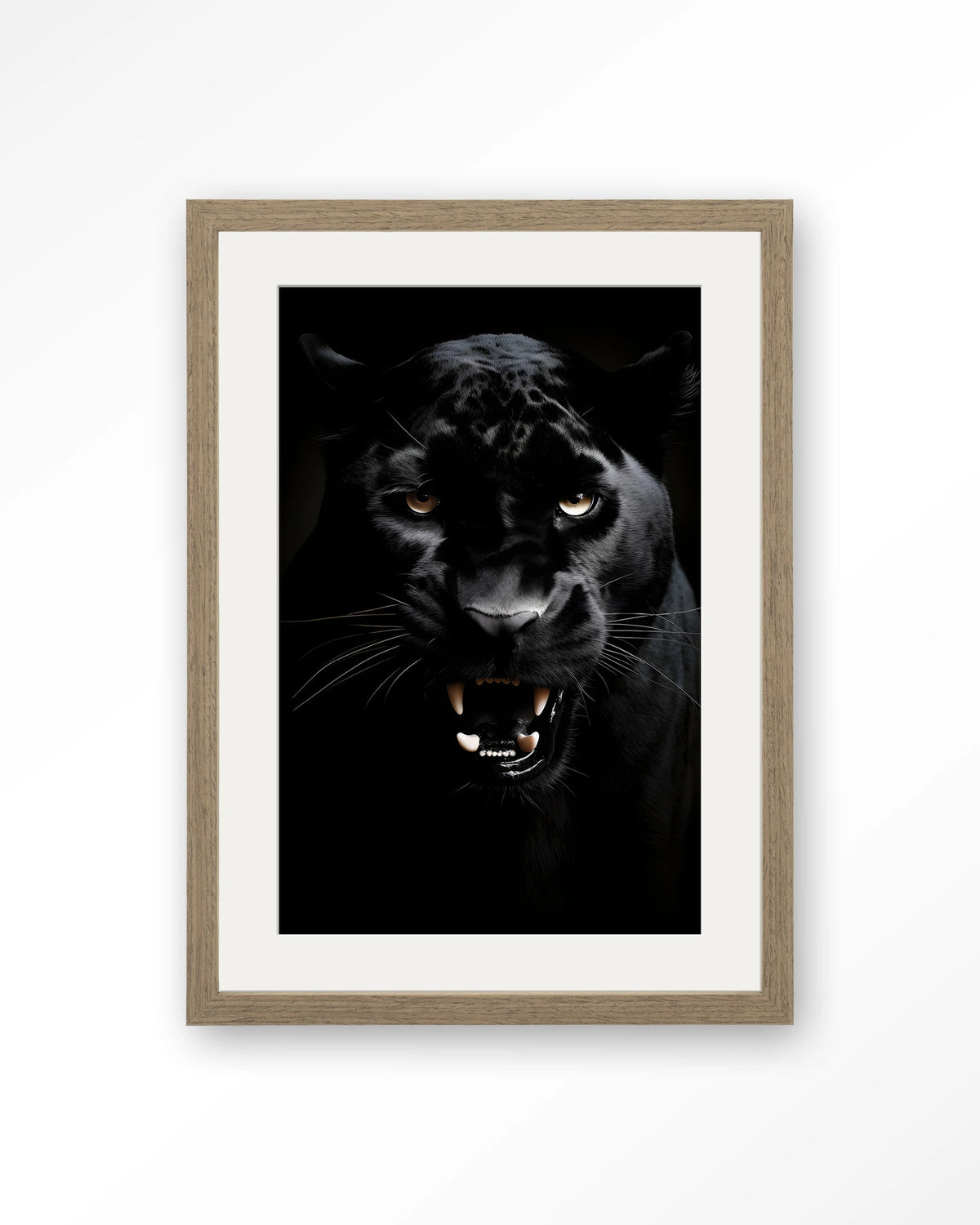 Rawr Panther – zwarte panter – Art print – Hout bruin + passe-partout