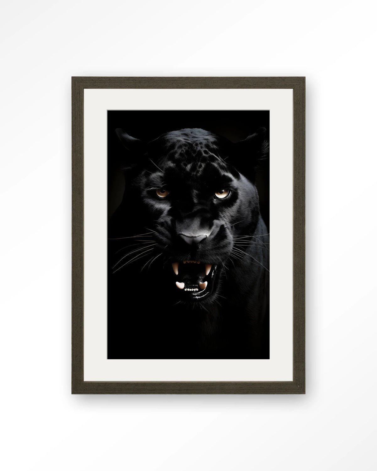 Rawr Panther – zwarte panter – Art print – Hout donkerbruin + passe-partout