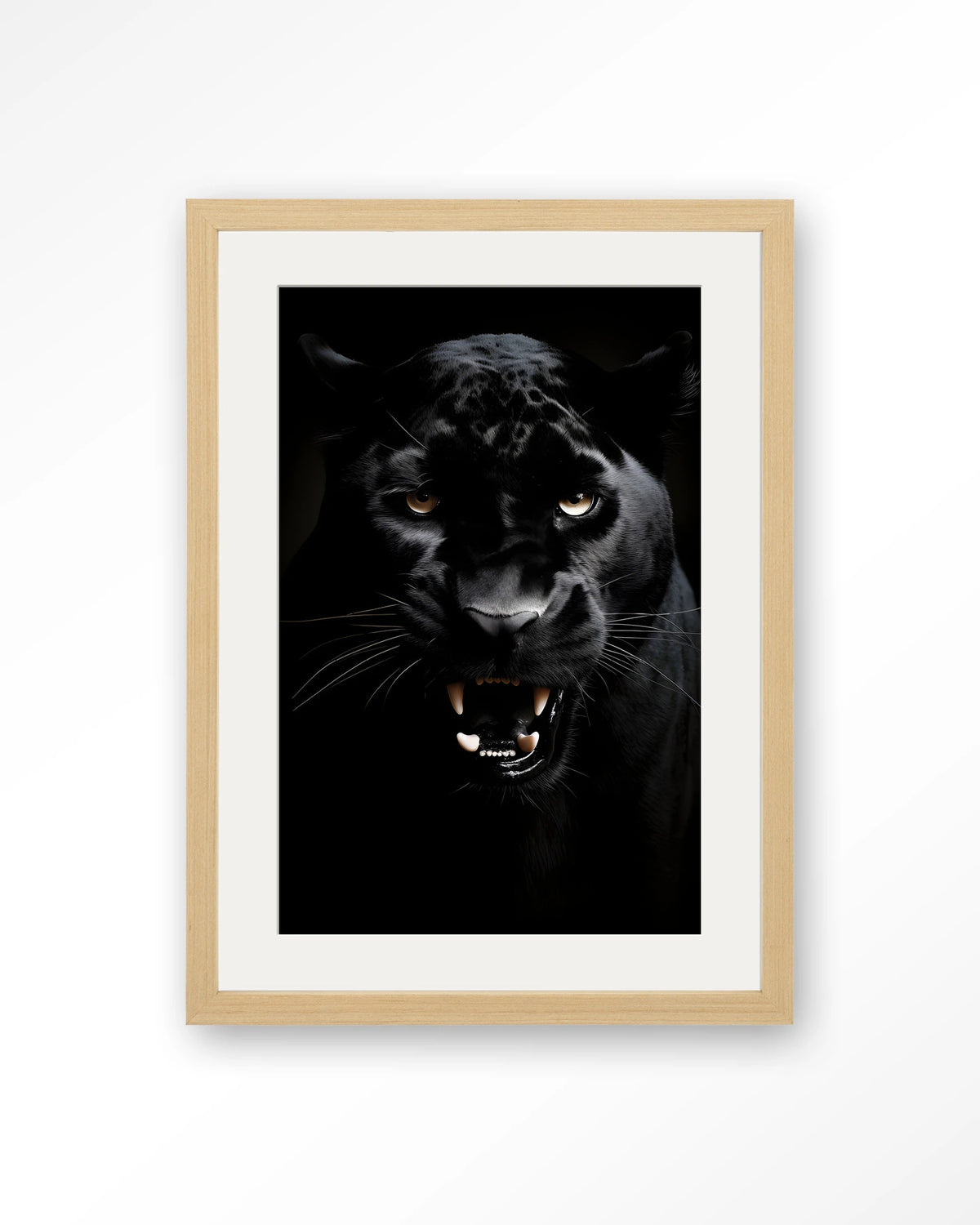 Rawr Panther – zwarte panter – Art print – Hout naturel + passe-partout