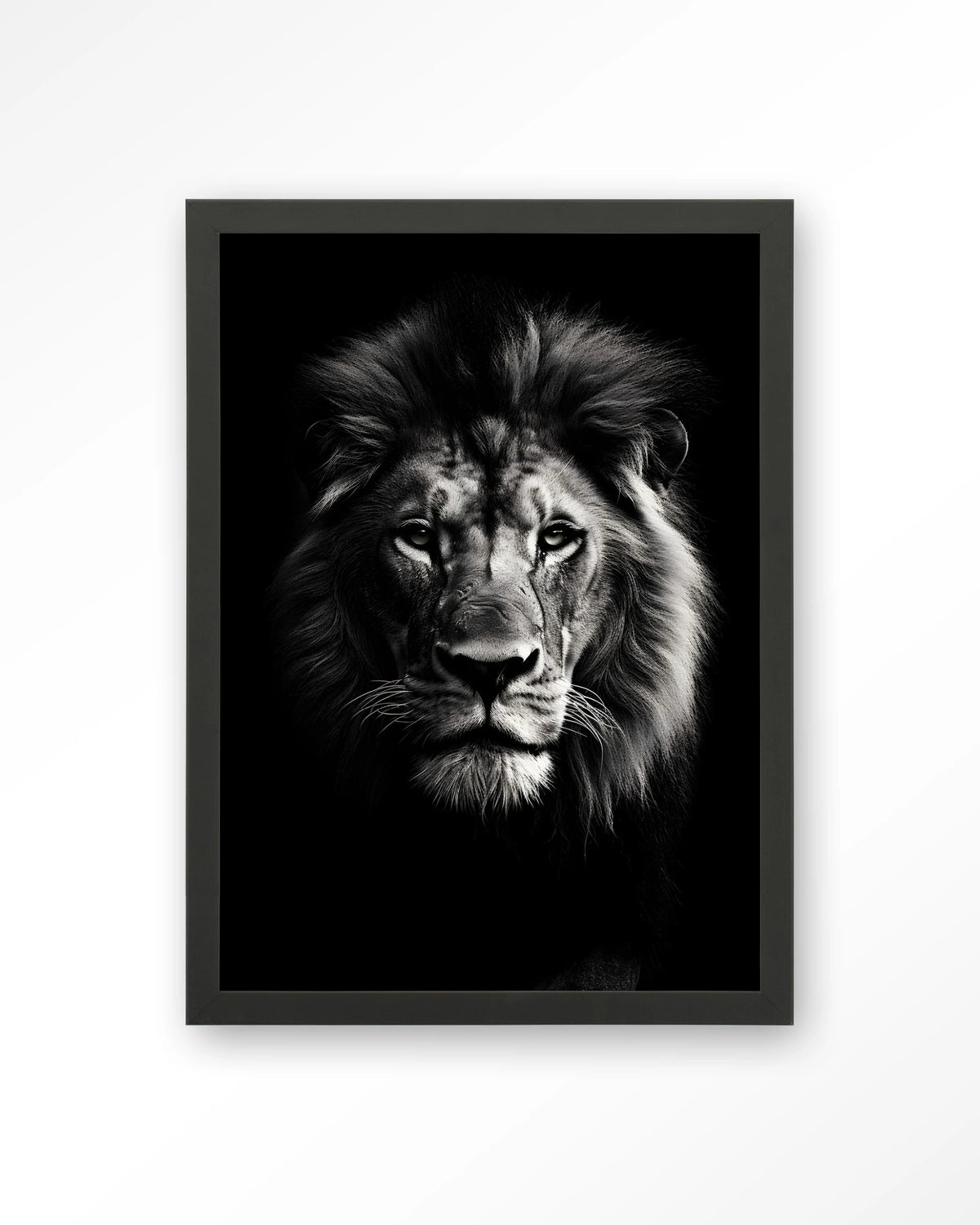 Mighty Lion – leeuw in zwart-wit – Art print – Hout zwart