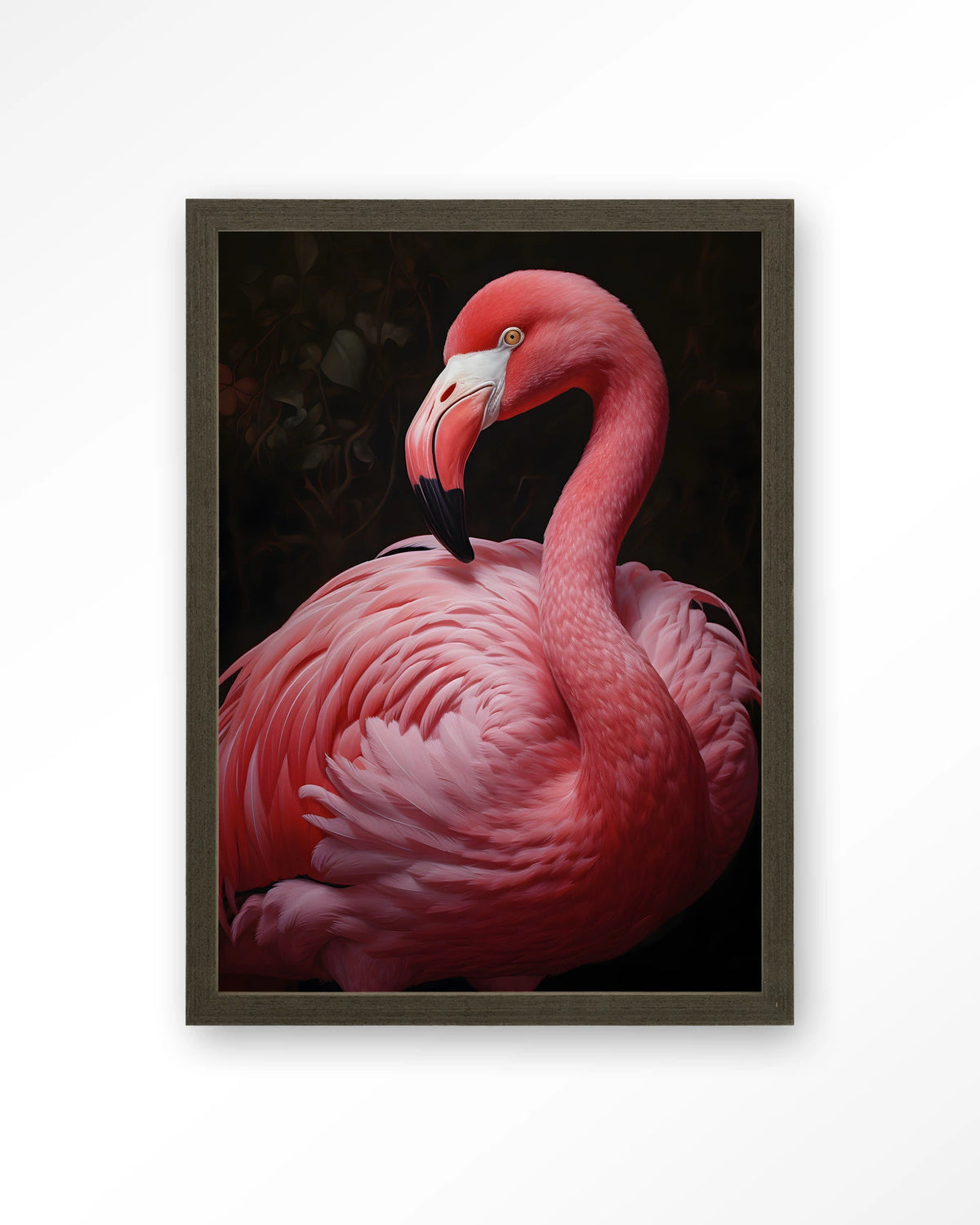 Pink Flamingo – roze flamingo – Art print – Hout donkerbruin