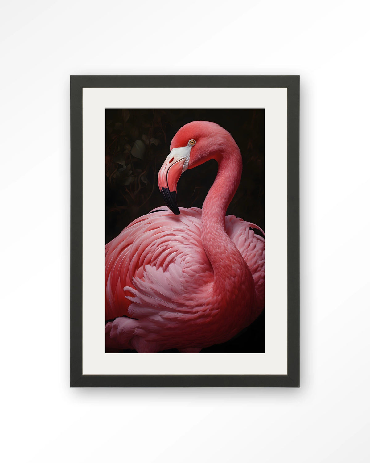 Pink Flamingo – roze flamingo – Art print – Hout zwart + passe-partout