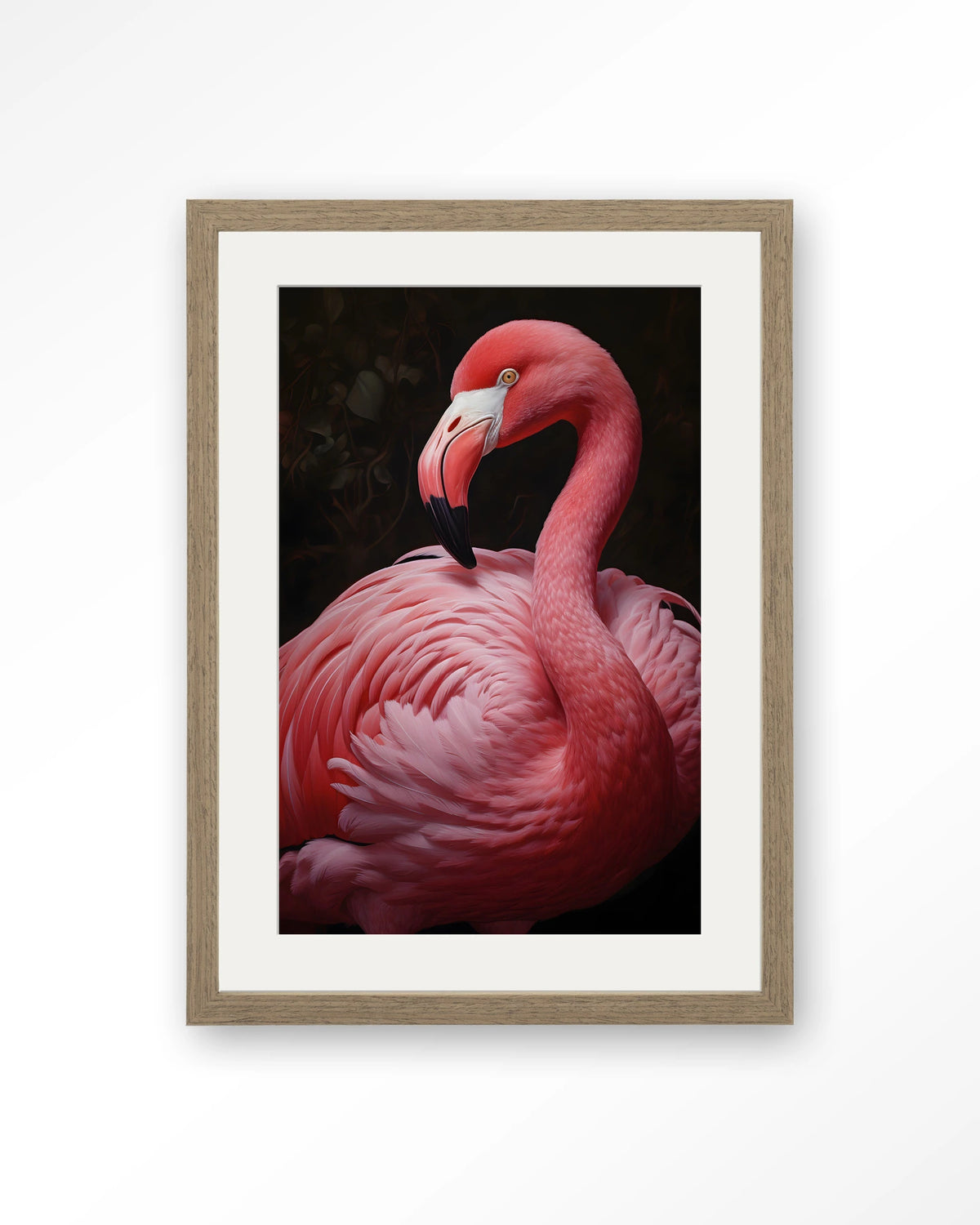 Pink Flamingo – roze flamingo – Art print – Hout bruin + passe-partout