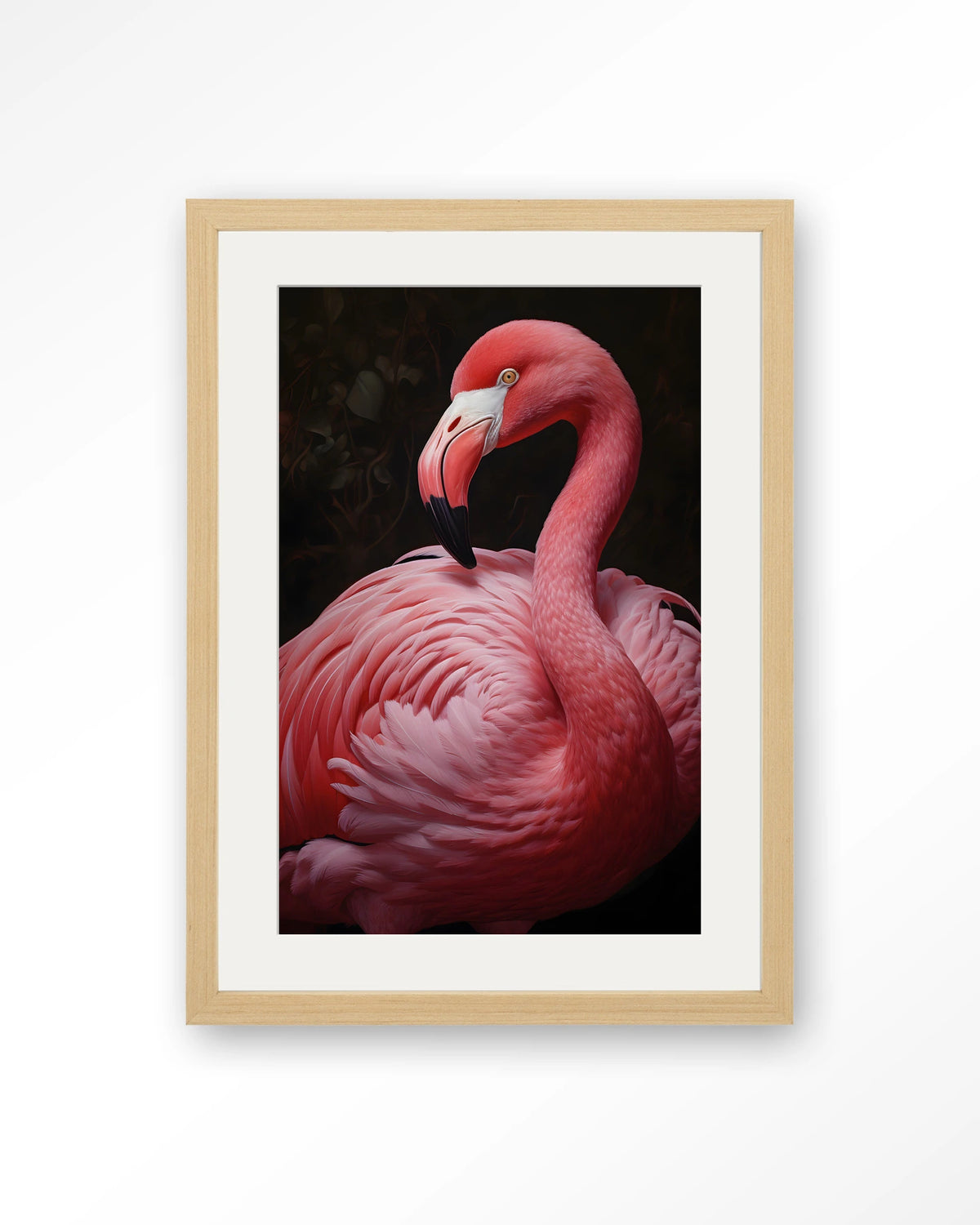 Pink Flamingo – roze flamingo – Art print – Hout naturel + passe-partout