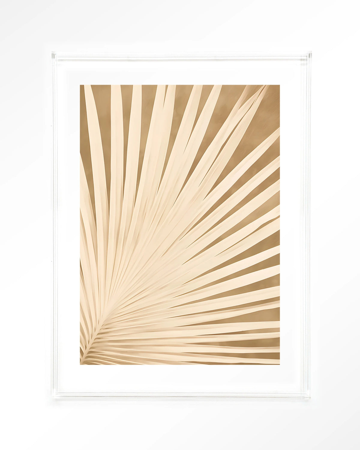 Beleaf – palmblad in beige – Art print – Acryl doorzichtig