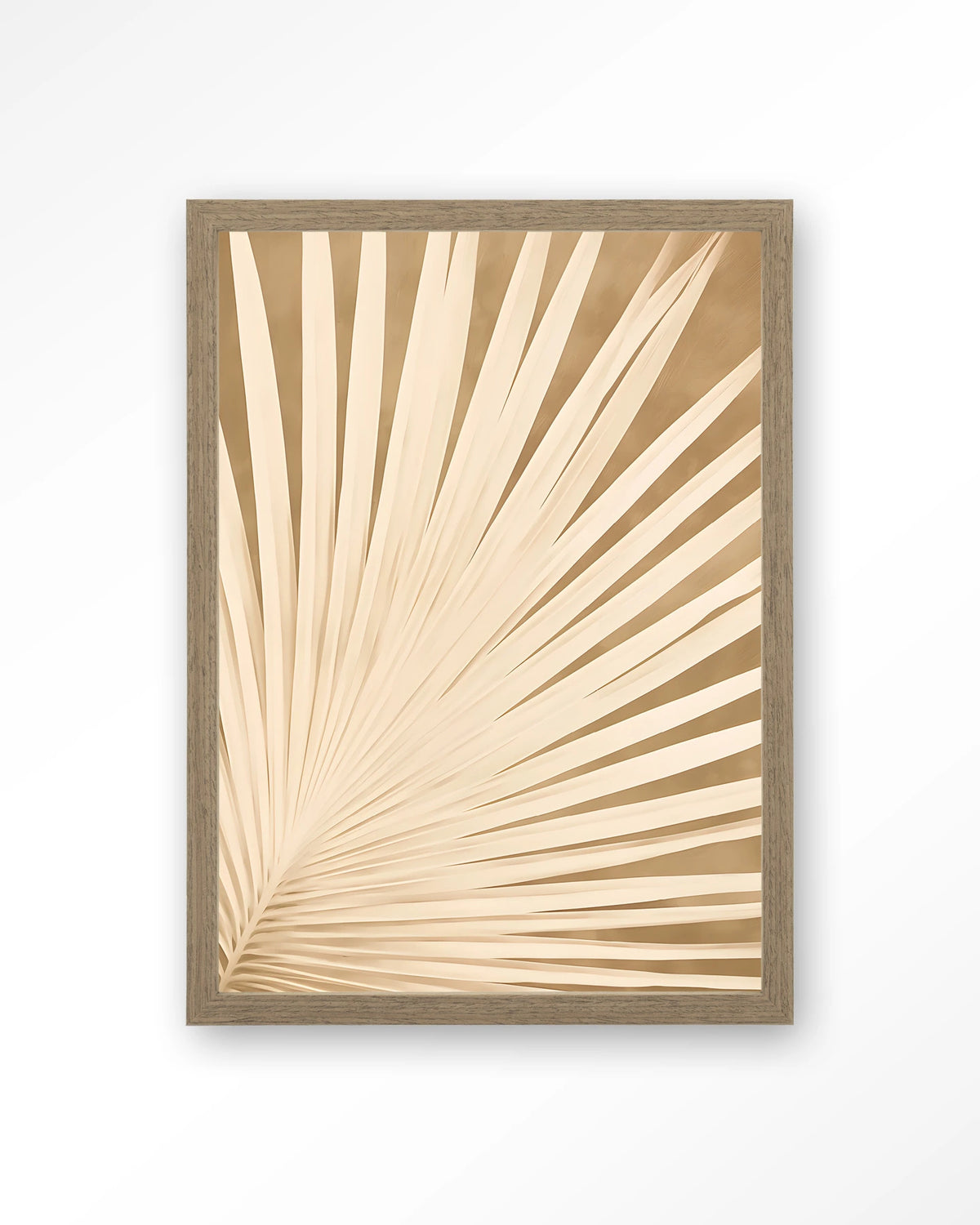 Beleaf – palmblad in beige – Art print – Hout bruin