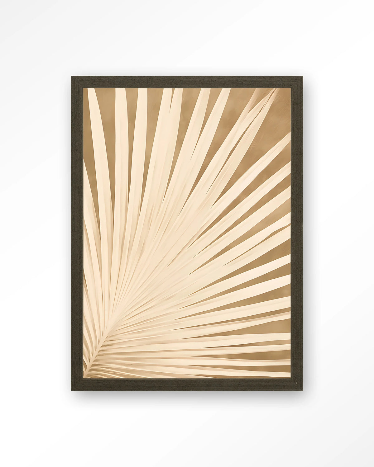 Beleaf – palmblad in beige – Art print – Hout donkerbruin