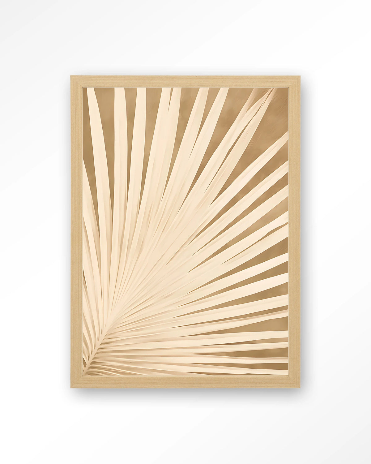 Beleaf – palmblad in beige – Art print – Hout naturel