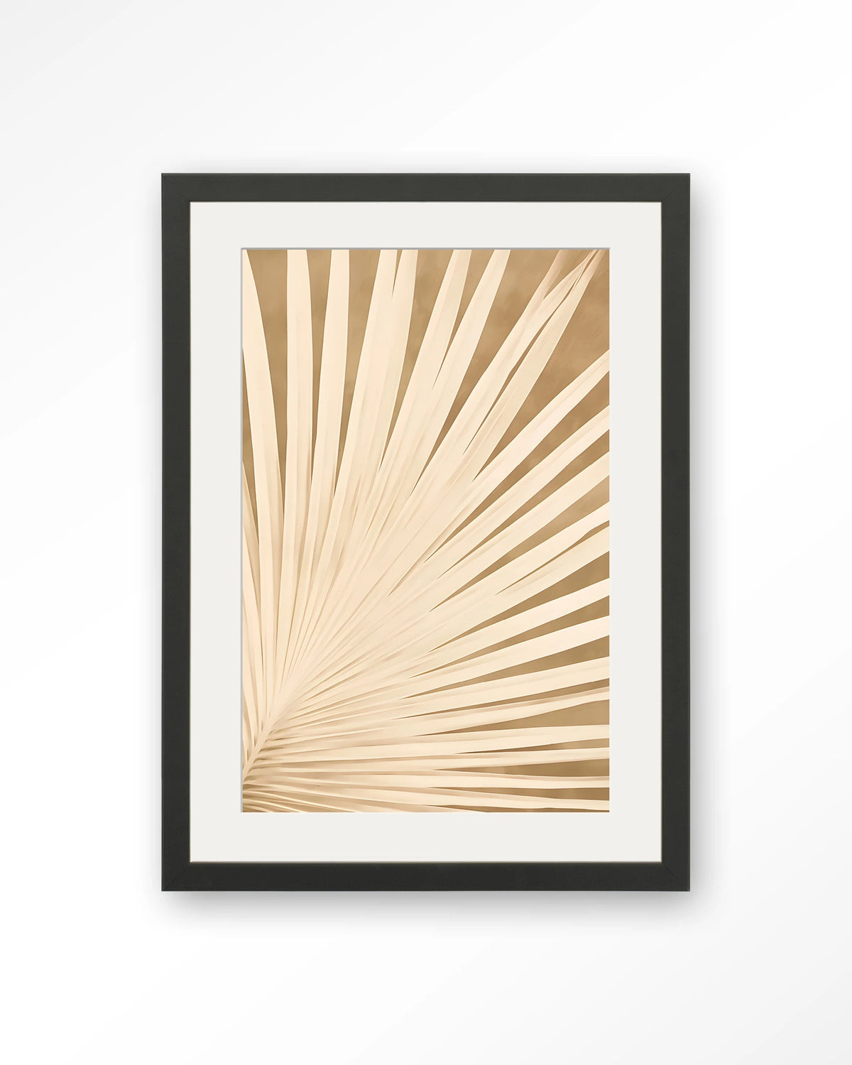 Beleaf – palmblad in beige – Art print – Hout zwart + passe-partout