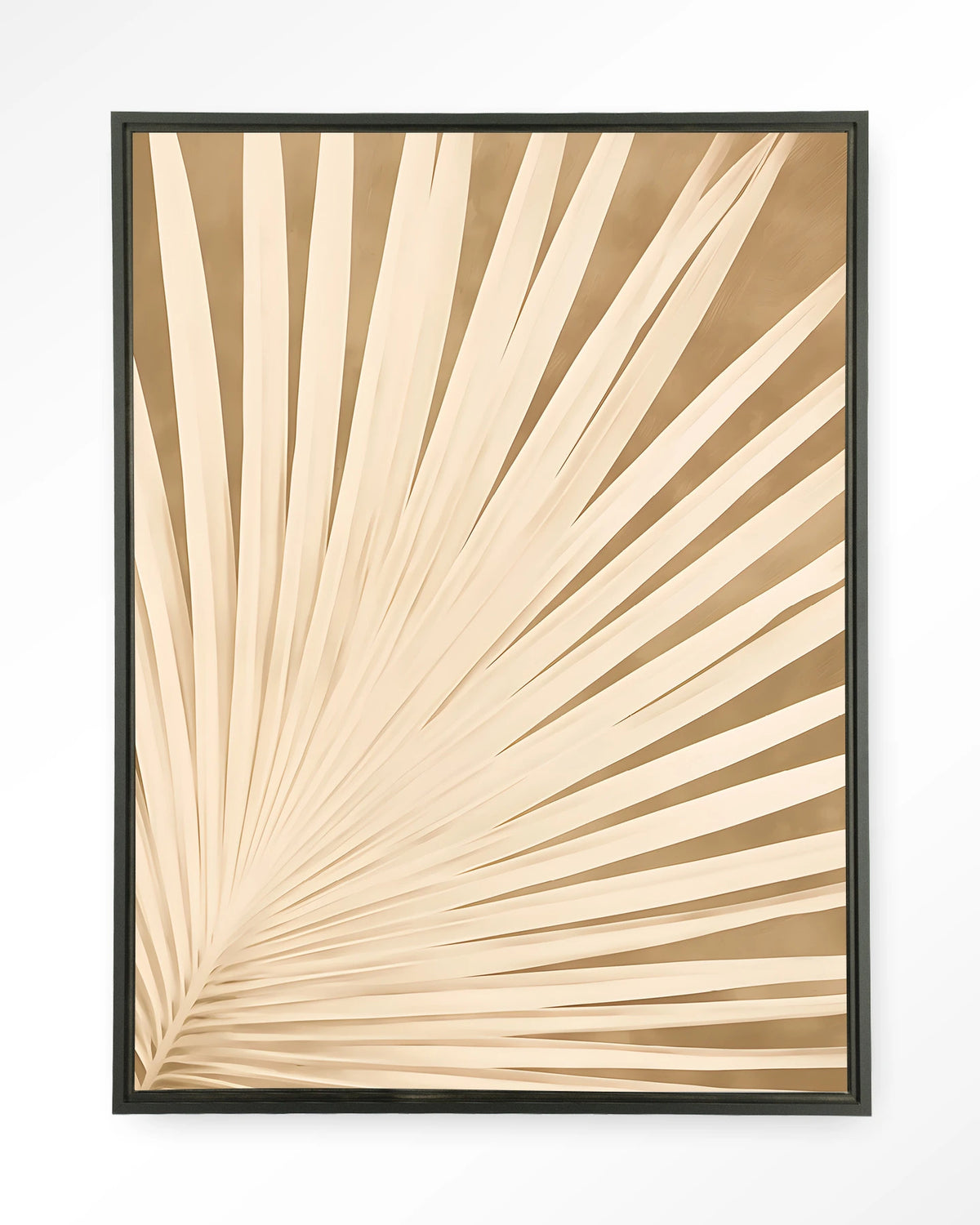 Beleaf – palmblad in beige – Wandkleed – Floating frame – zwart