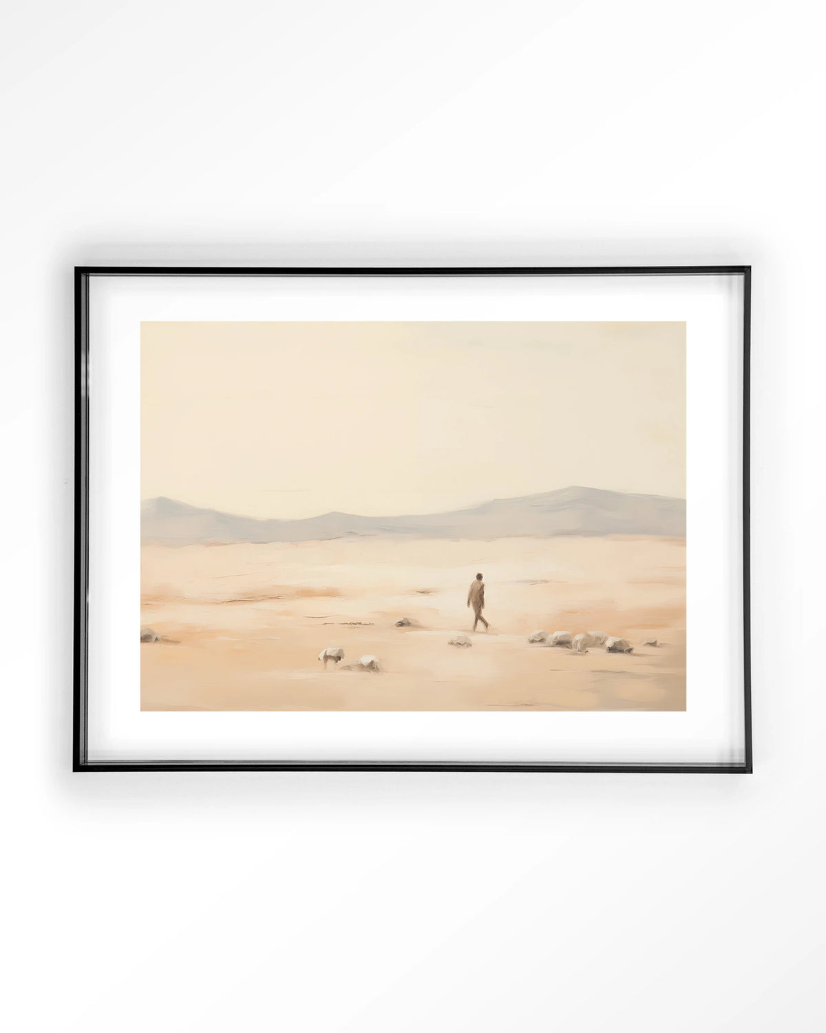 Shepherd Horizontaal – herder in woestijnlandschap – Art print – Acryl zwart