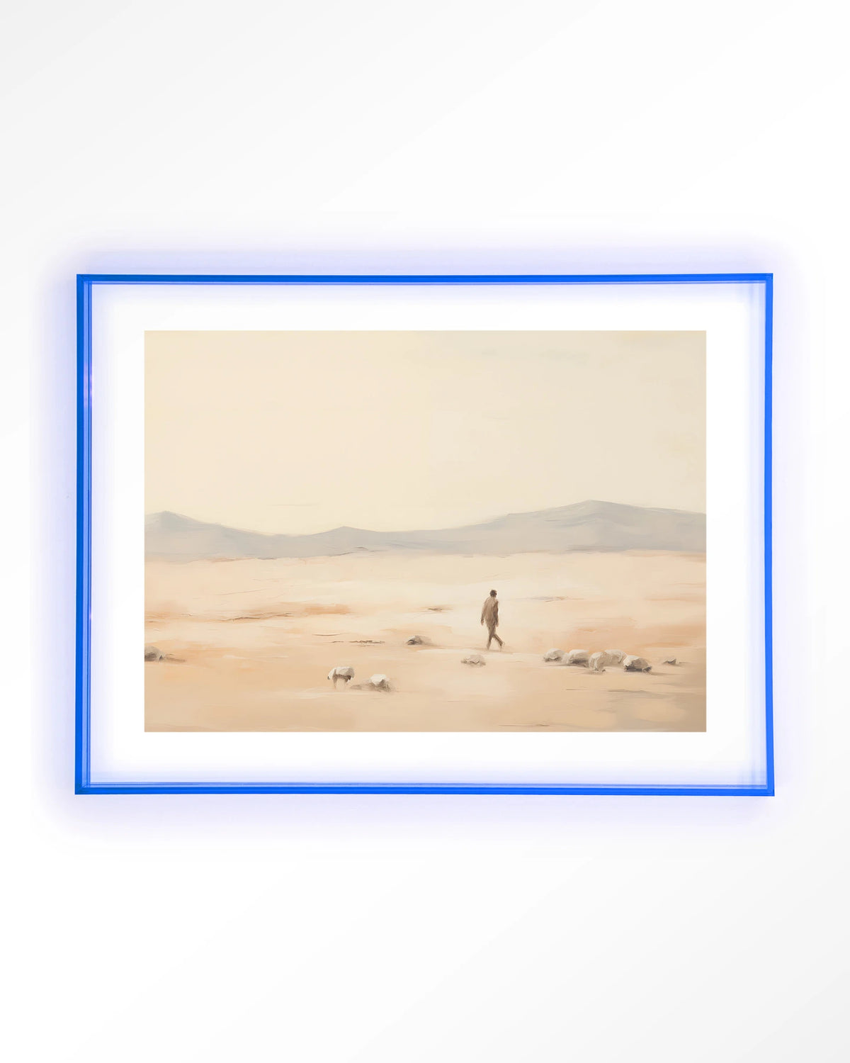 Shepherd Horizontaal – herder in woestijnlandschap – Art print – Acryl lichtblauw