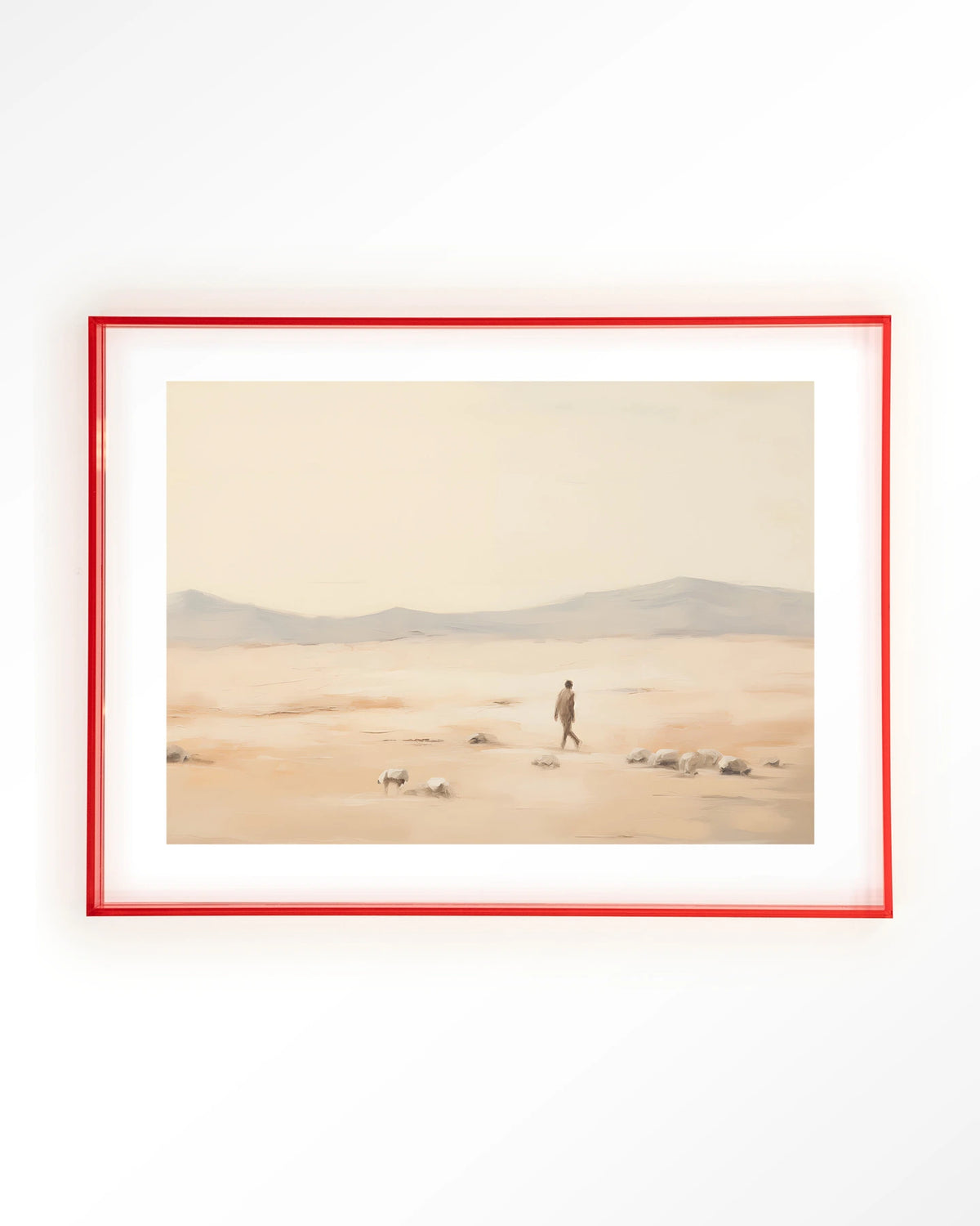 Shepherd Horizontaal – herder in woestijnlandschap – Art print – Acryl roze