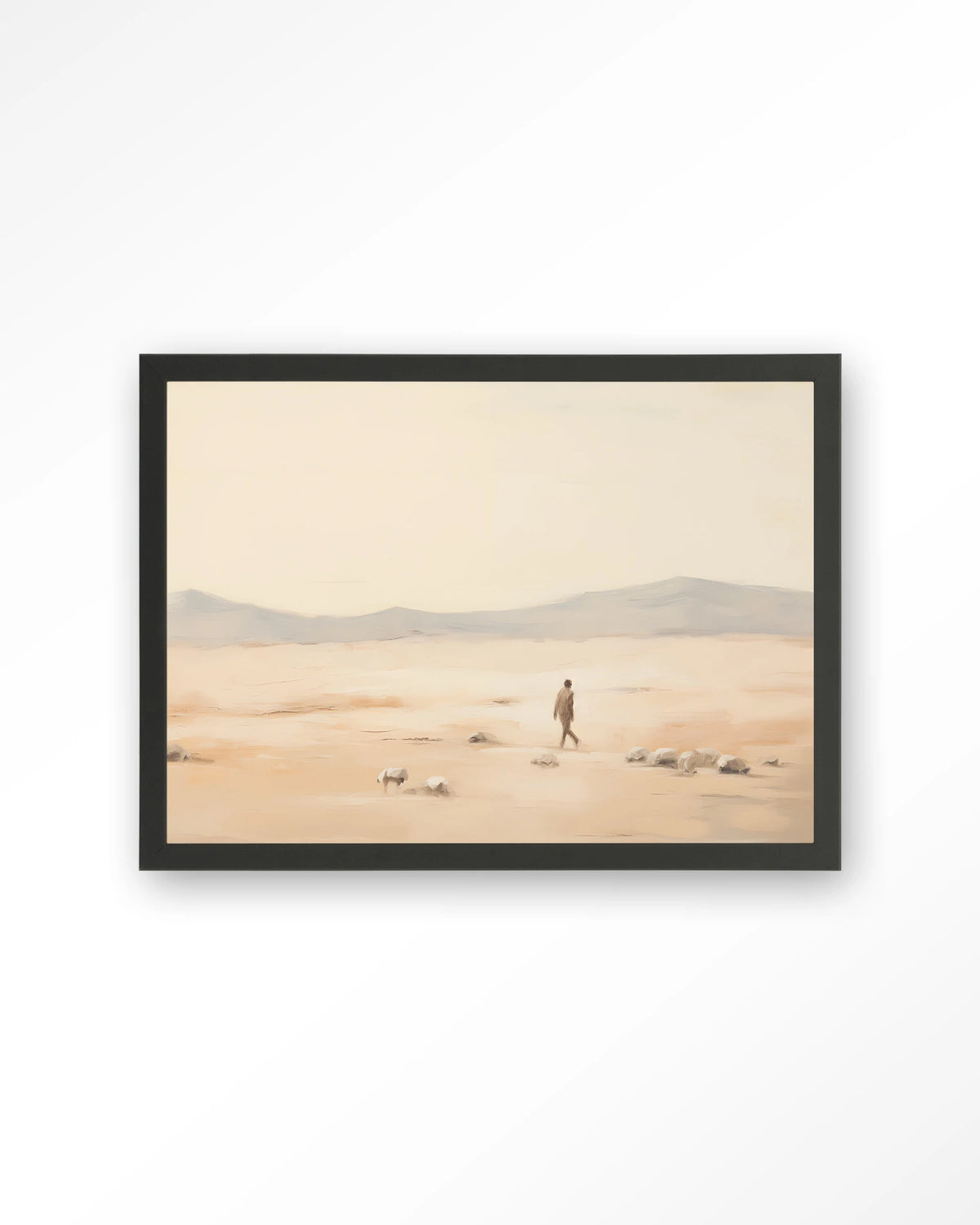 Shepherd Horizontaal – herder in woestijnlandschap – Art print – Hout zwart