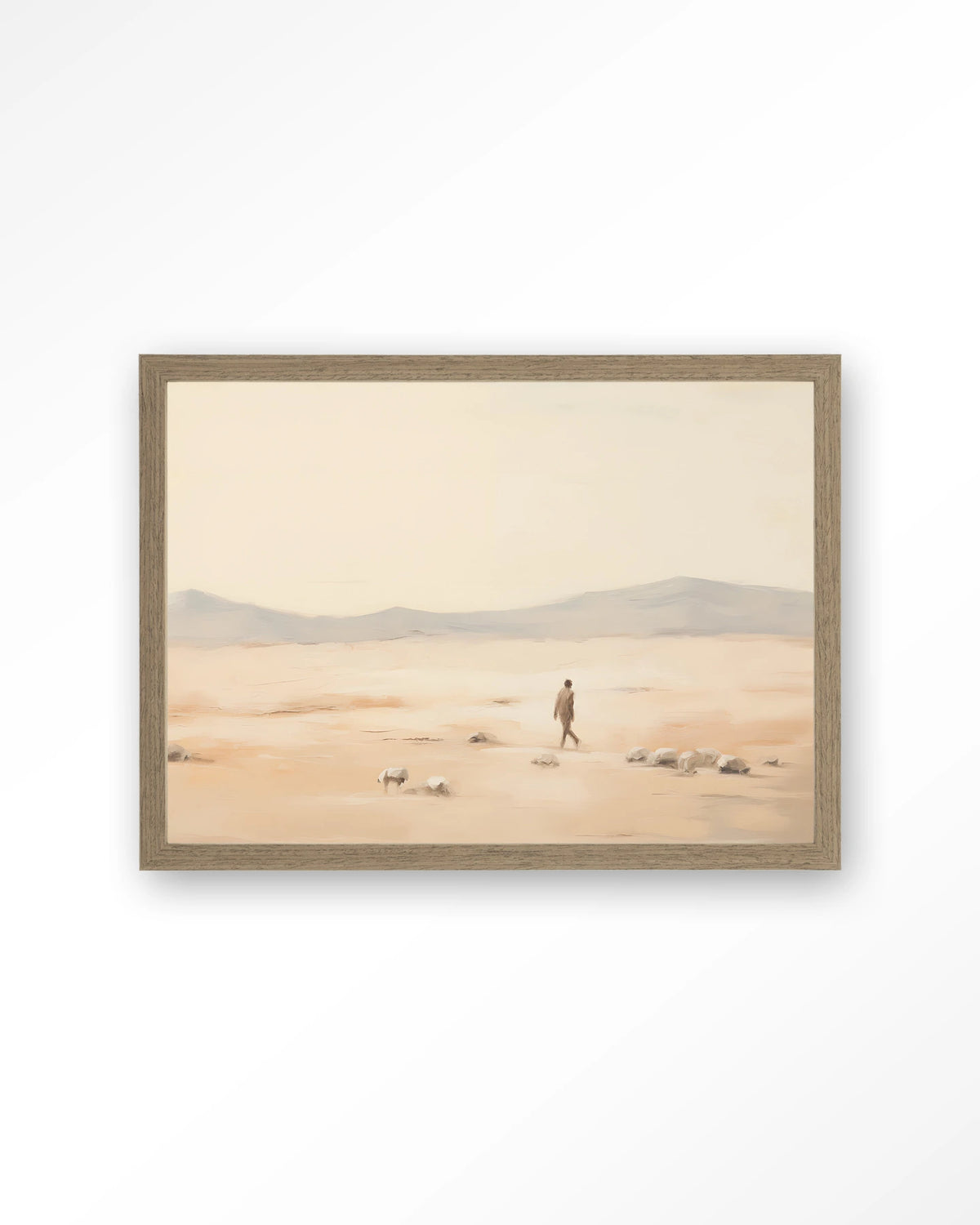 Shepherd Horizontaal – herder in woestijnlandschap – Art print – Hout bruin