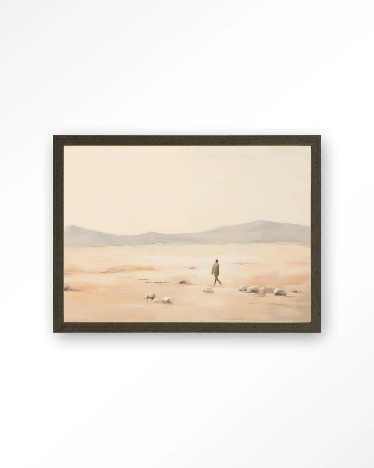 Shepherd Horizontaal – herder in woestijnlandschap – Art print – Hout donkerbruin