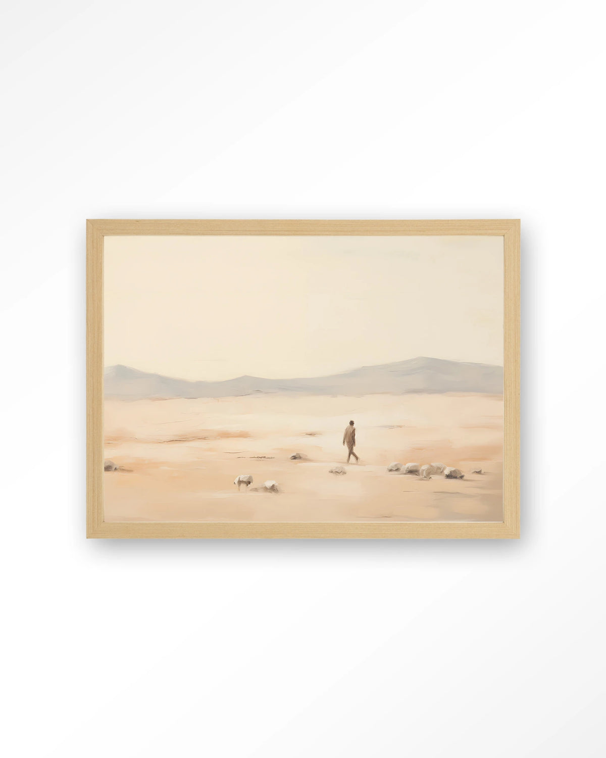 Shepherd Horizontaal – herder in woestijnlandschap – Art print – Hout naturel