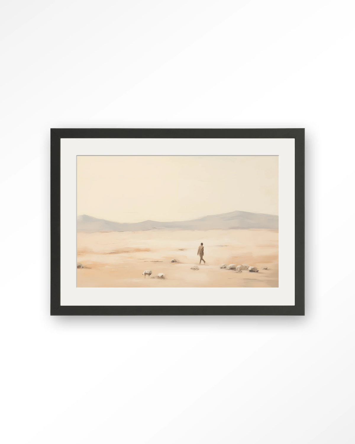 Shepherd Horizontaal – herder in woestijnlandschap – Art print – Hout zwart + passe-partout