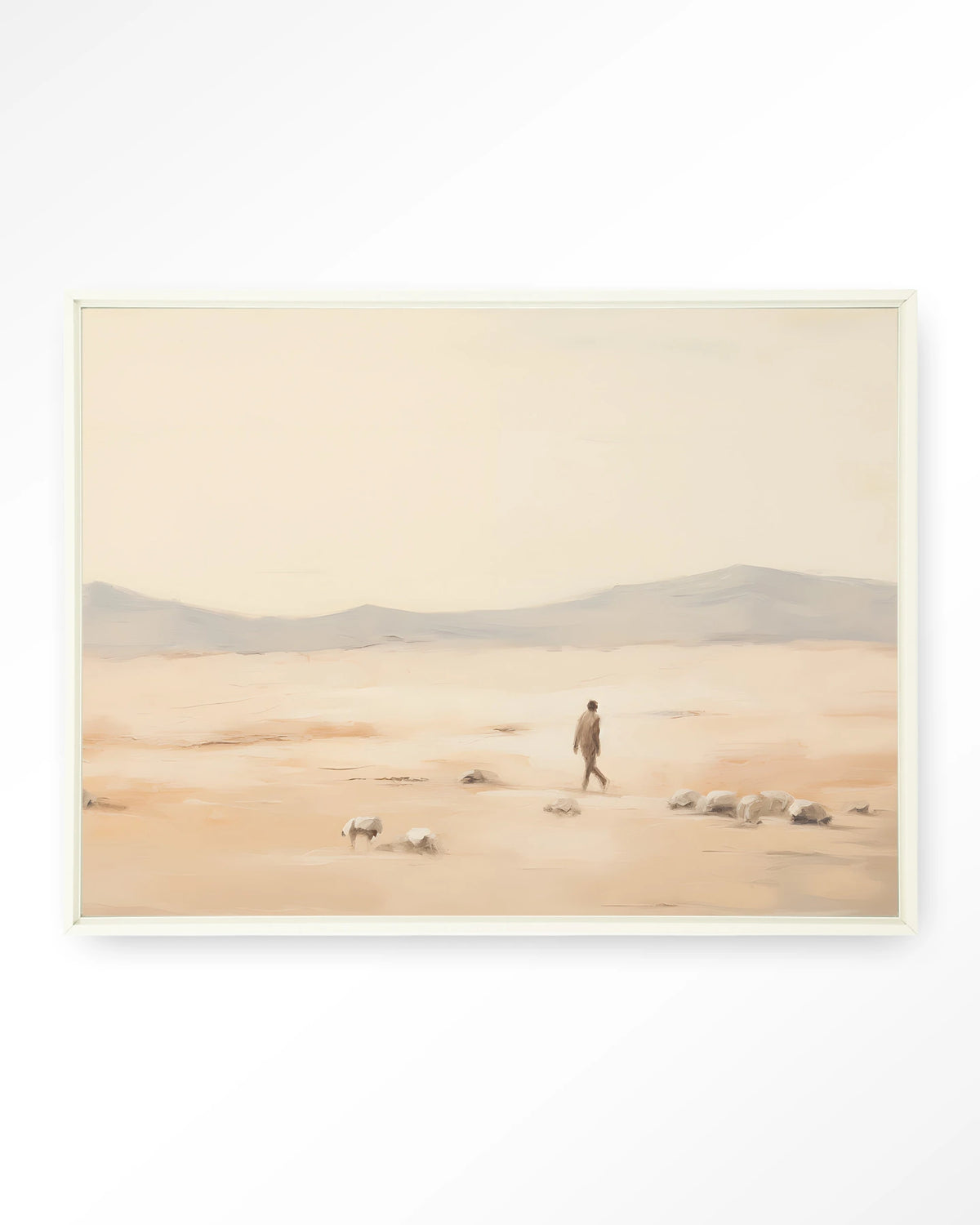 Shepherd Horizontaal – herder in woestijnlandschap – Wandkleed – Floating frame – wit