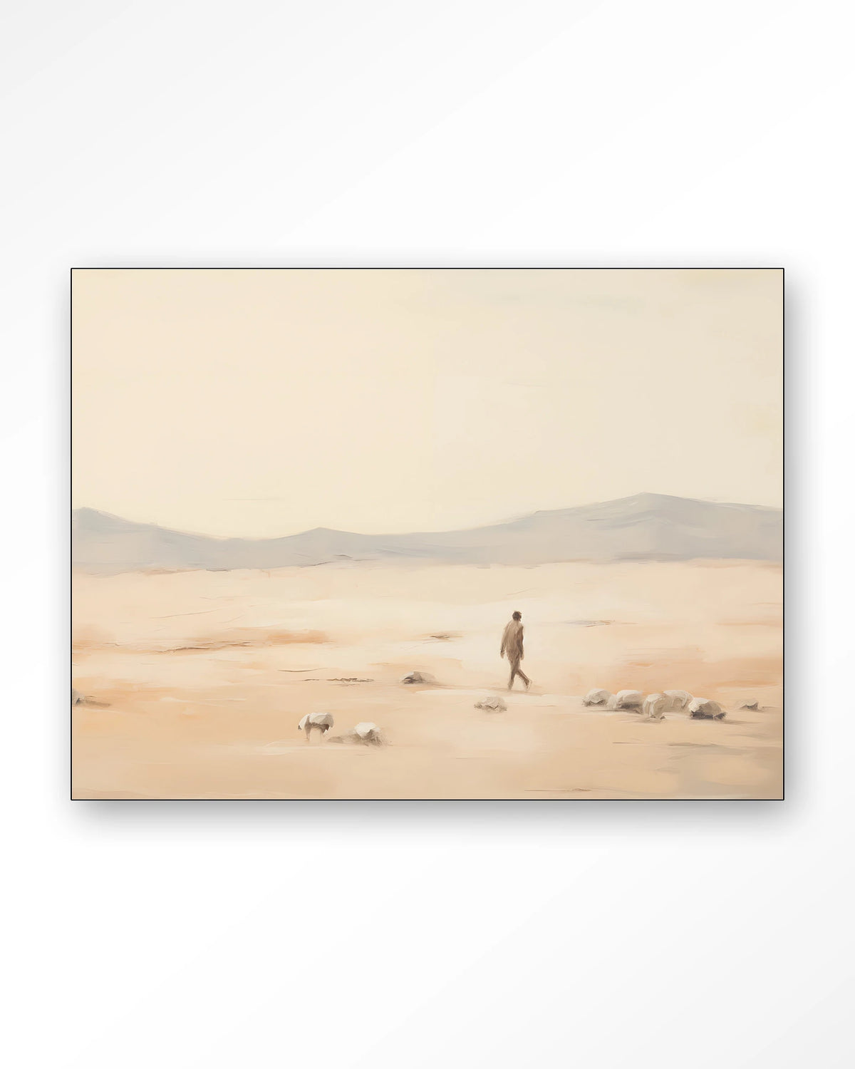 Shepherd Horizontaal – herder in woestijnlandschap – Wandkleed – Frame – zwart