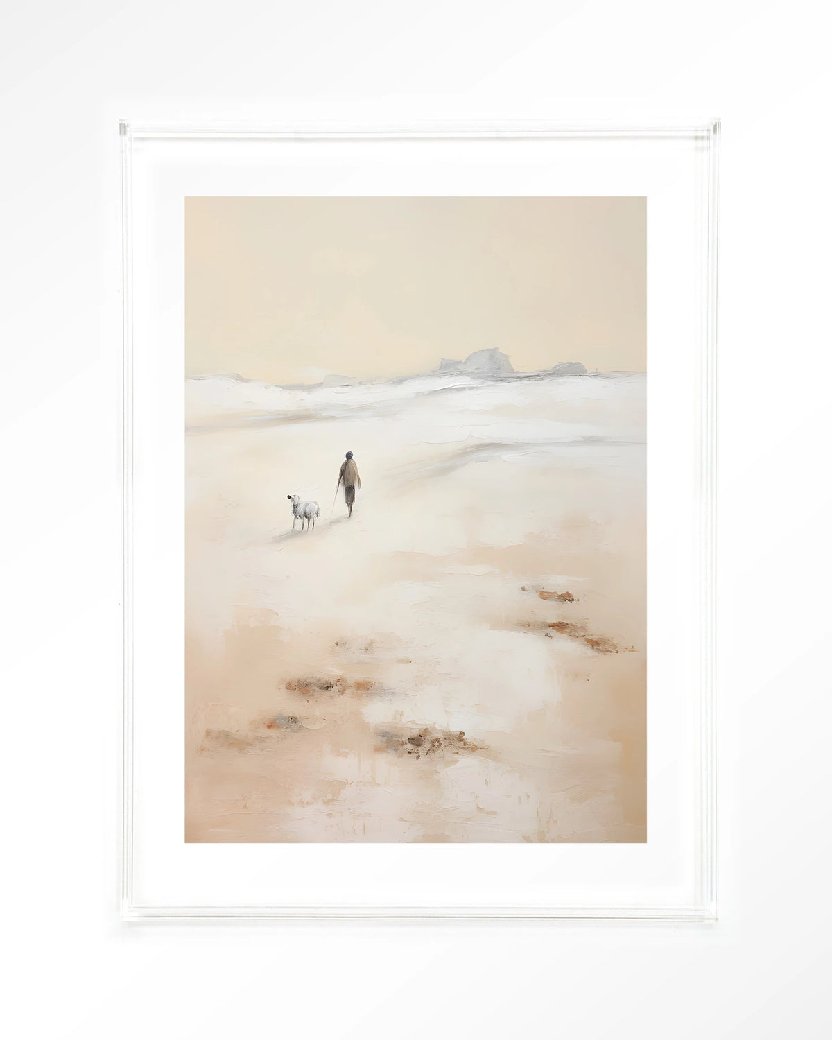 Shepherd Verticaal – herder met schaap op strand – Art print – Acryl doorzichtig