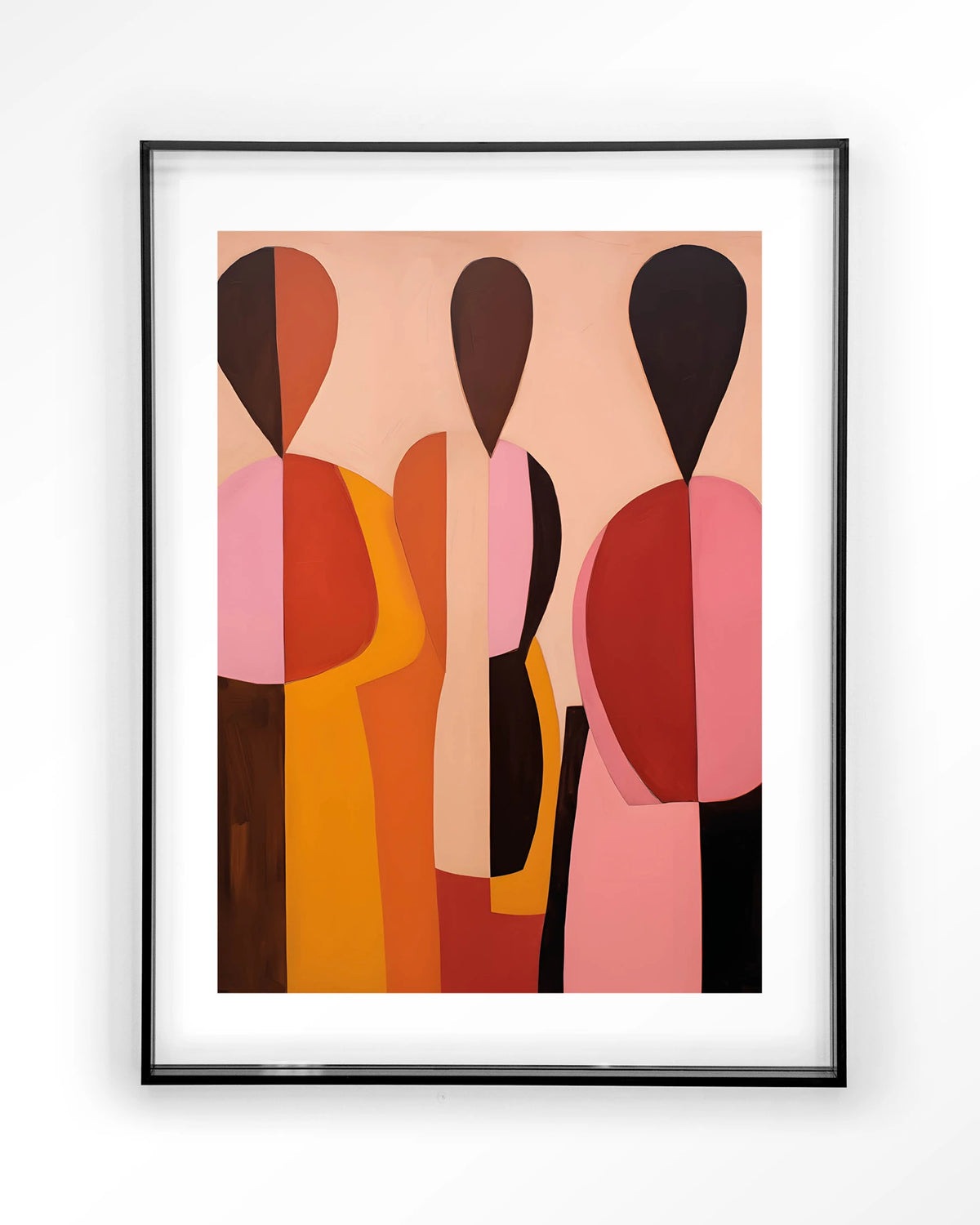 Silhouettes – abstracte figuren in roze en oranje – Art print – Acryl zwart