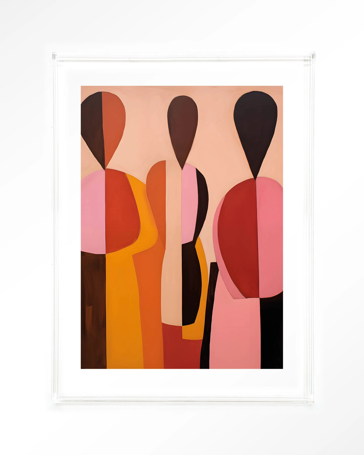 Silhouettes – abstracte figuren in roze en oranje – Art print – Acryl doorzichtig