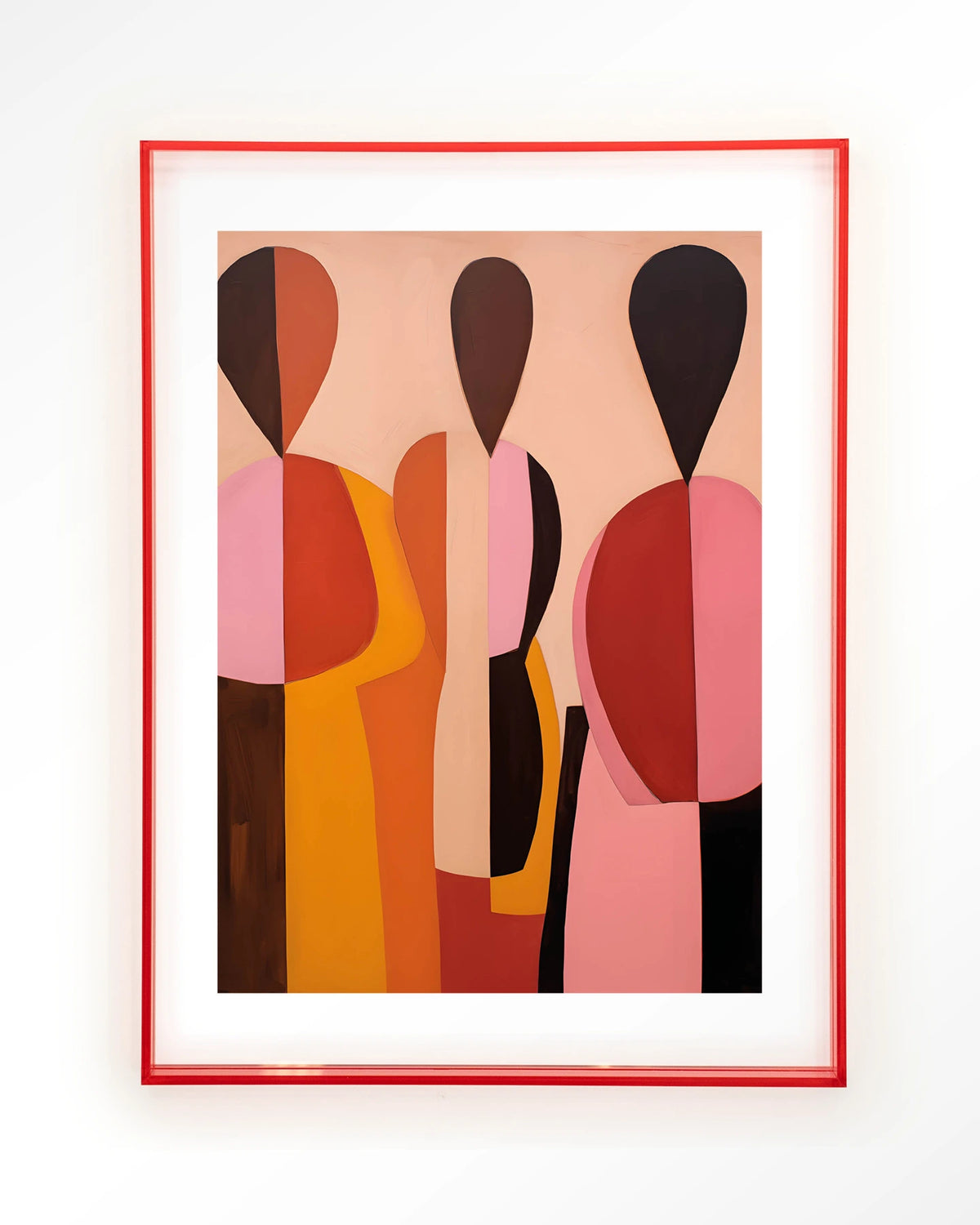 Silhouettes – abstracte figuren in roze en oranje – Art print – Acryl roze