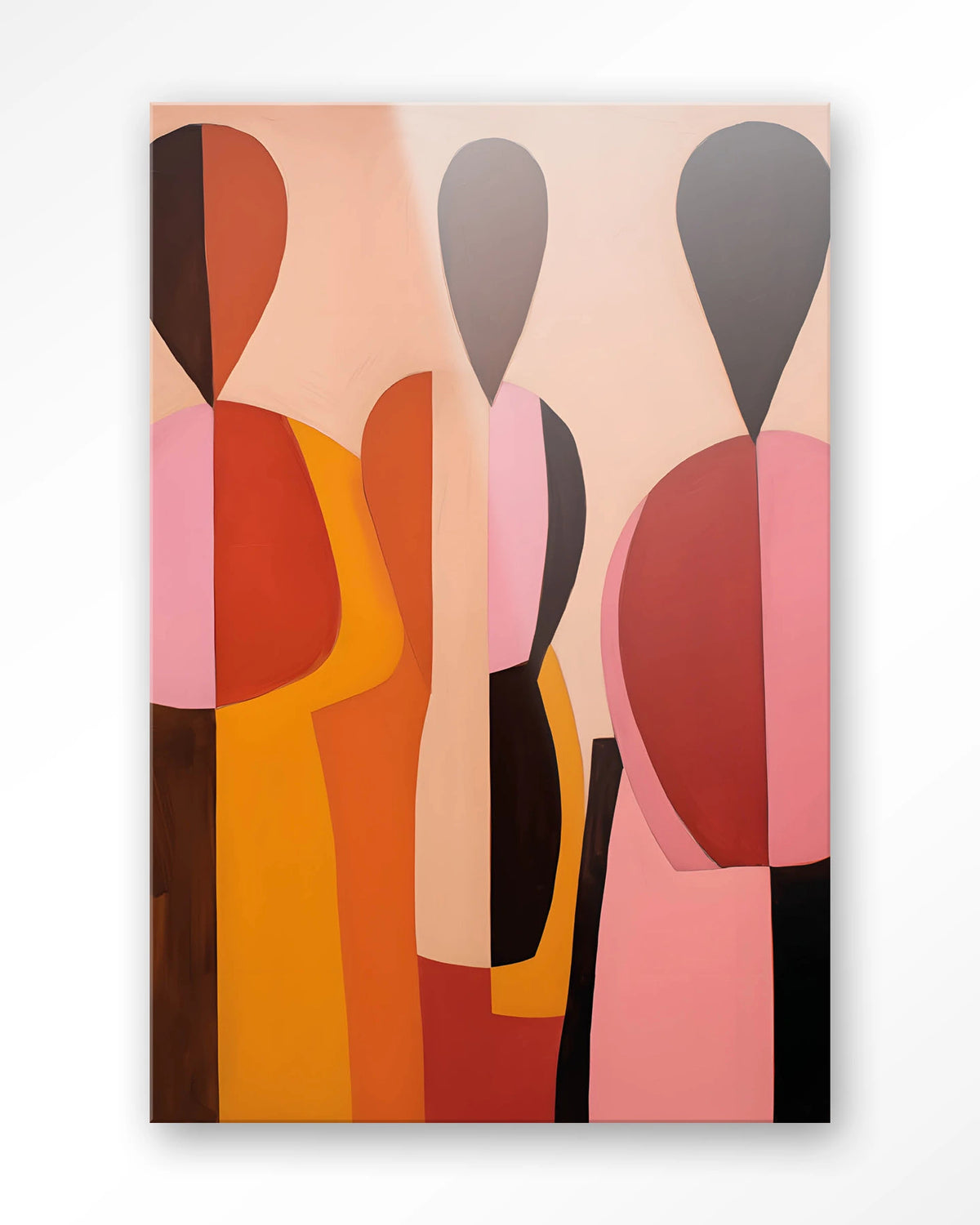 Silhouettes – abstracte figuren in roze en oranje – Glas – Blinde montage