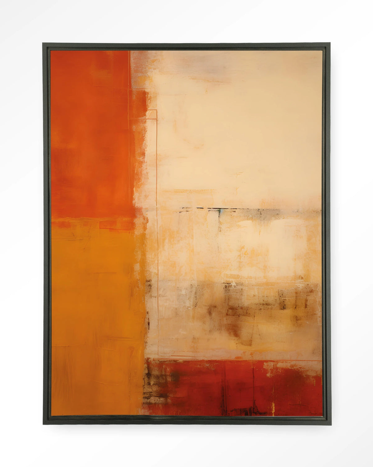 Rusty Abstract – abstract in roest en oranje – Wandkleed – Floating frame – zwart