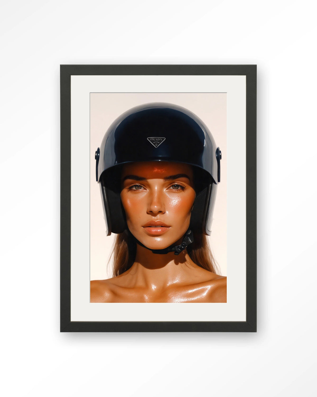Prada Helmet – Art print – Hout zwart + passe-partout