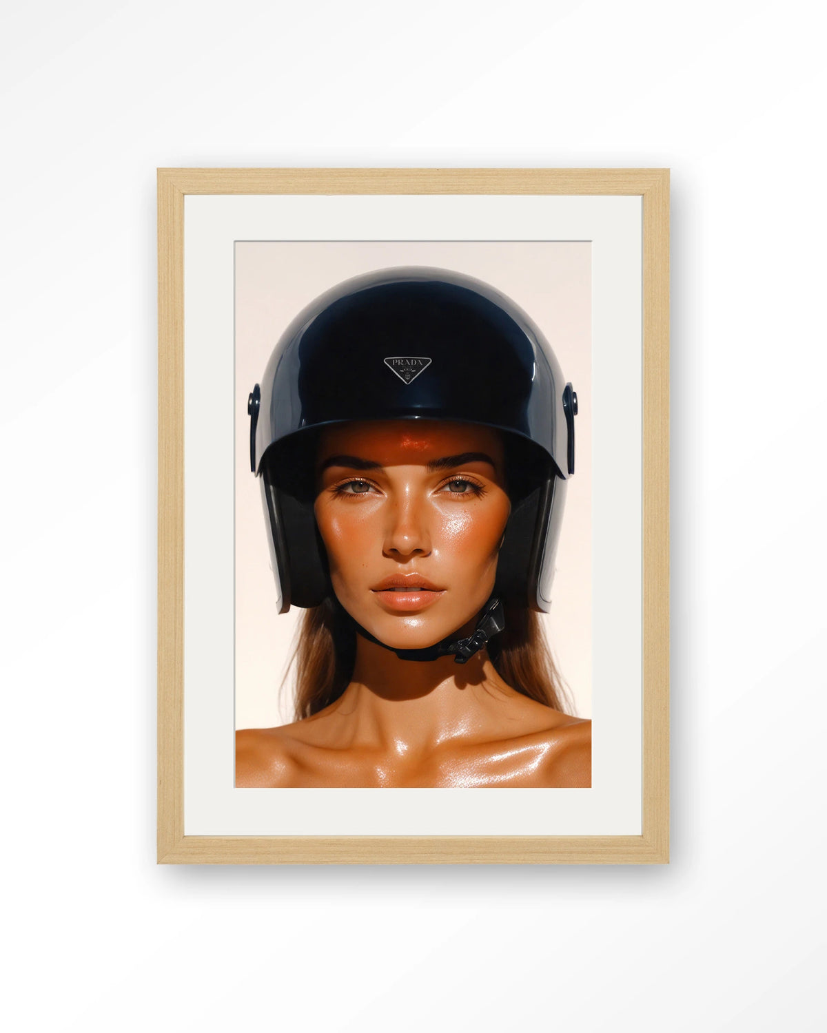 Prada Helmet – Art print – Hout naturel + passe-partout