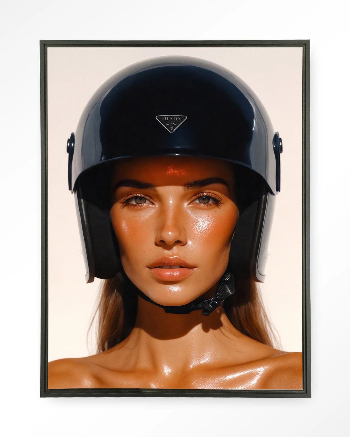 Prada Helmet – Wandkleed – Floating frame – zwart