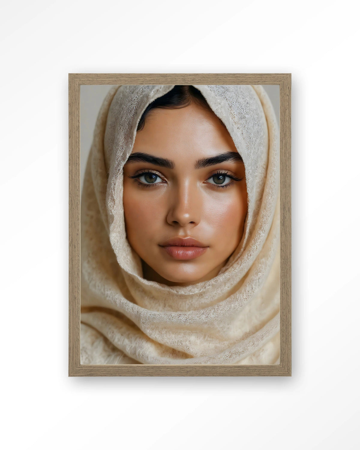 Sahara – vrouw met hoofddoek – Art print – Hout bruin