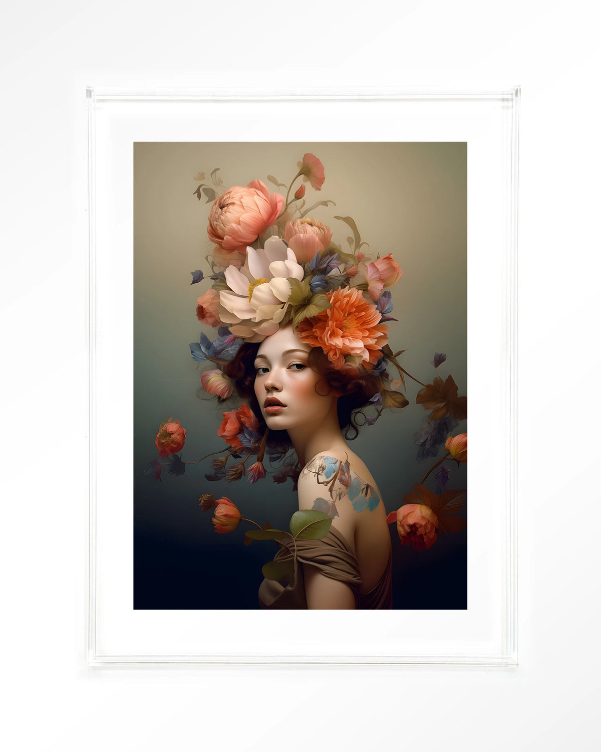 Vintage Flower Girl – vrouw met bloemenkroon – Art print – Acryl doorzichtig