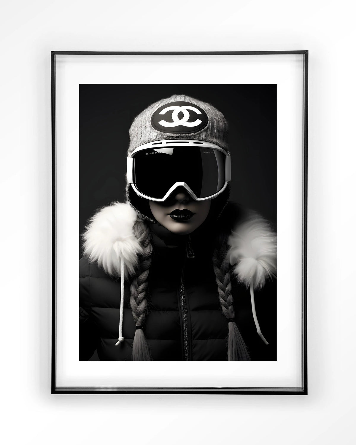 Luxury Snow Girl – skiester in zwart-wit – Art print – Acryl zwart
