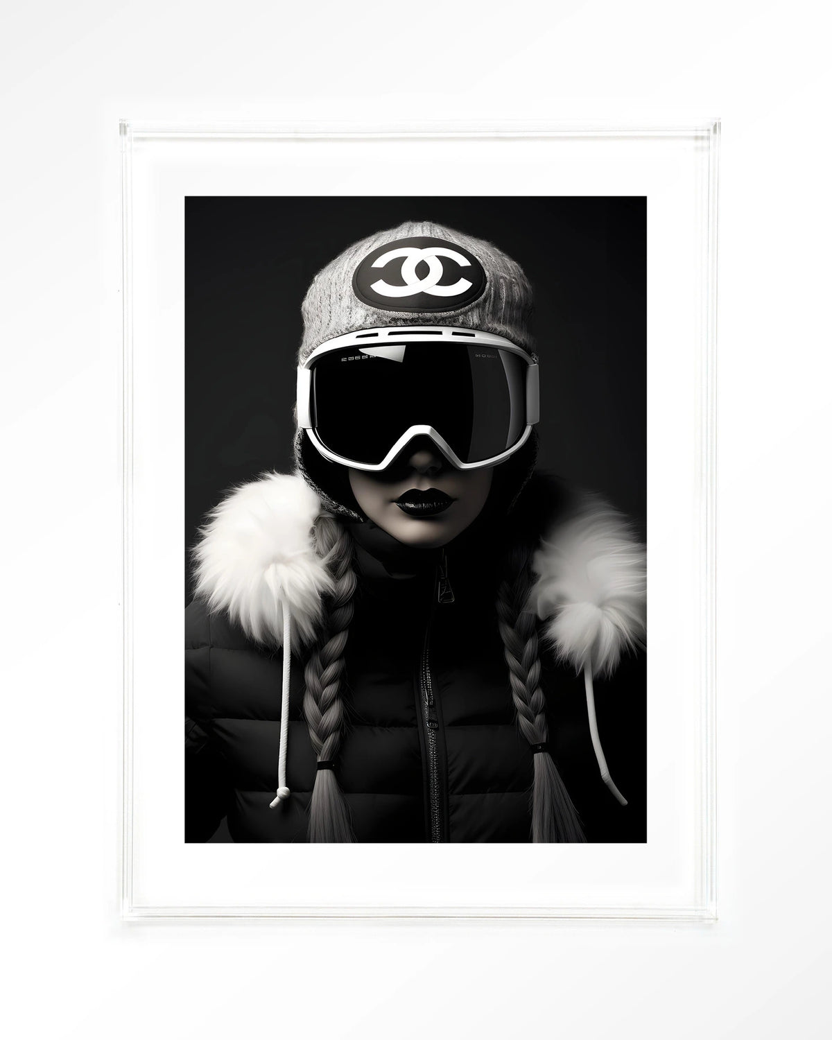 Luxury Snow Girl – skiester in zwart-wit – Art print – Acryl doorzichtig