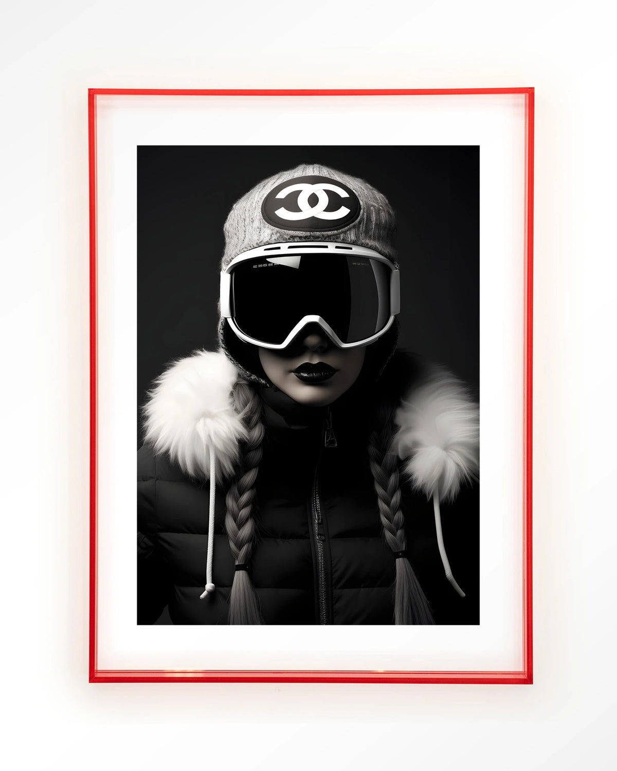 Luxury Snow Girl – skiester in zwart-wit – Art print – Acryl roze
