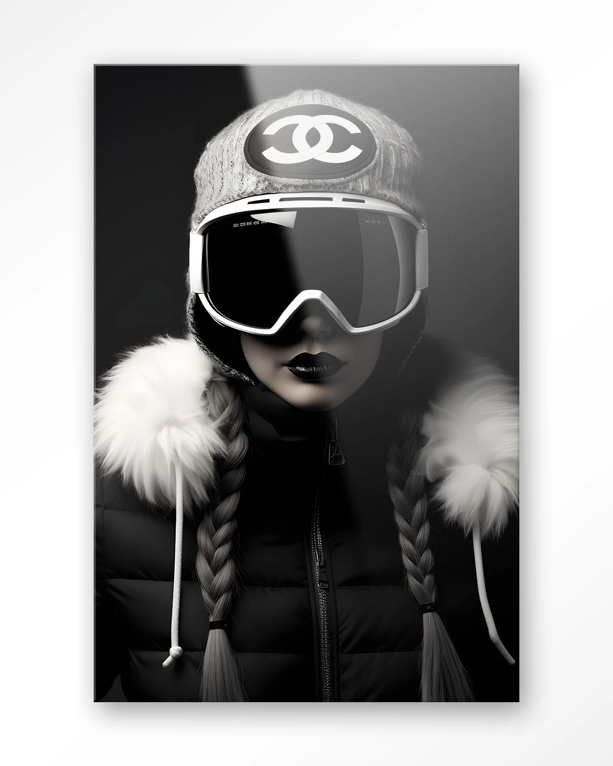 Luxury Snow Girl – skiester in zwart-wit – Glas – Blinde montage