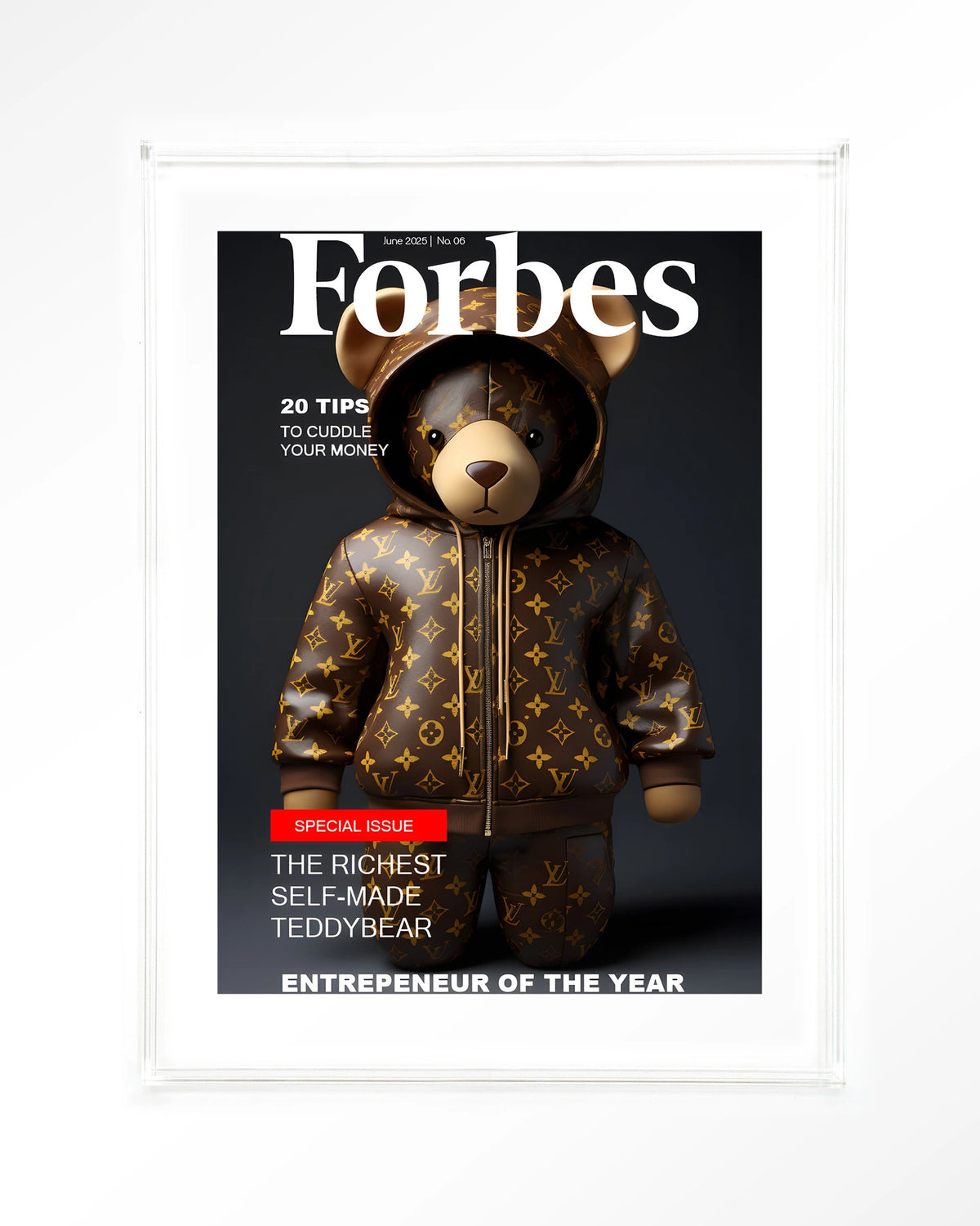 Selfmade Teddybear – teddybeer op Forbes-cover – Art print – Acryl doorzichtig