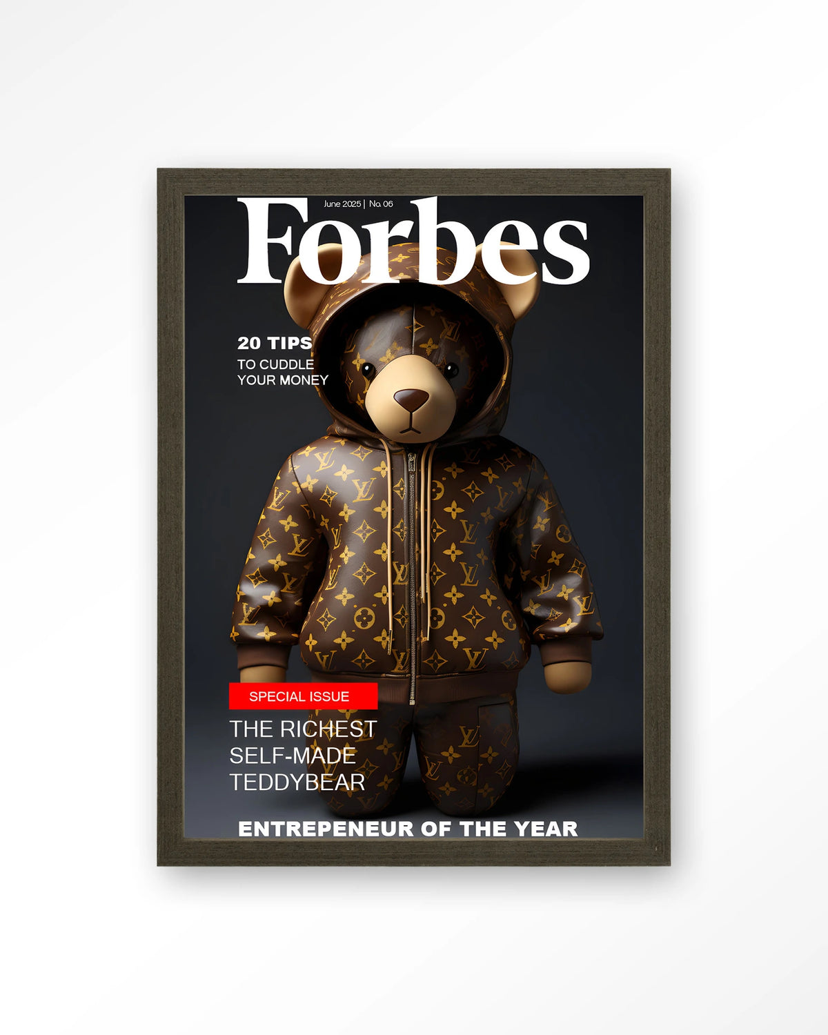 Selfmade Teddybear – teddybeer op Forbes-cover – Art print – Hout donkerbruin