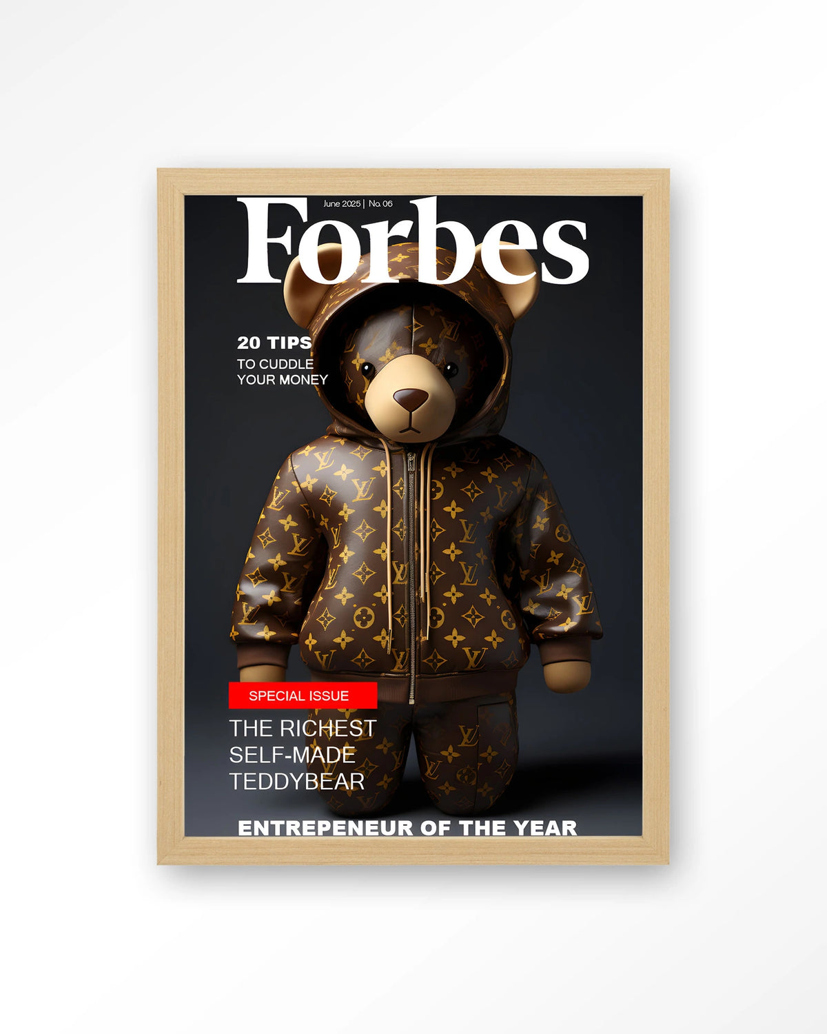 Selfmade Teddybear – teddybeer op Forbes-cover – Art print – Hout naturel
