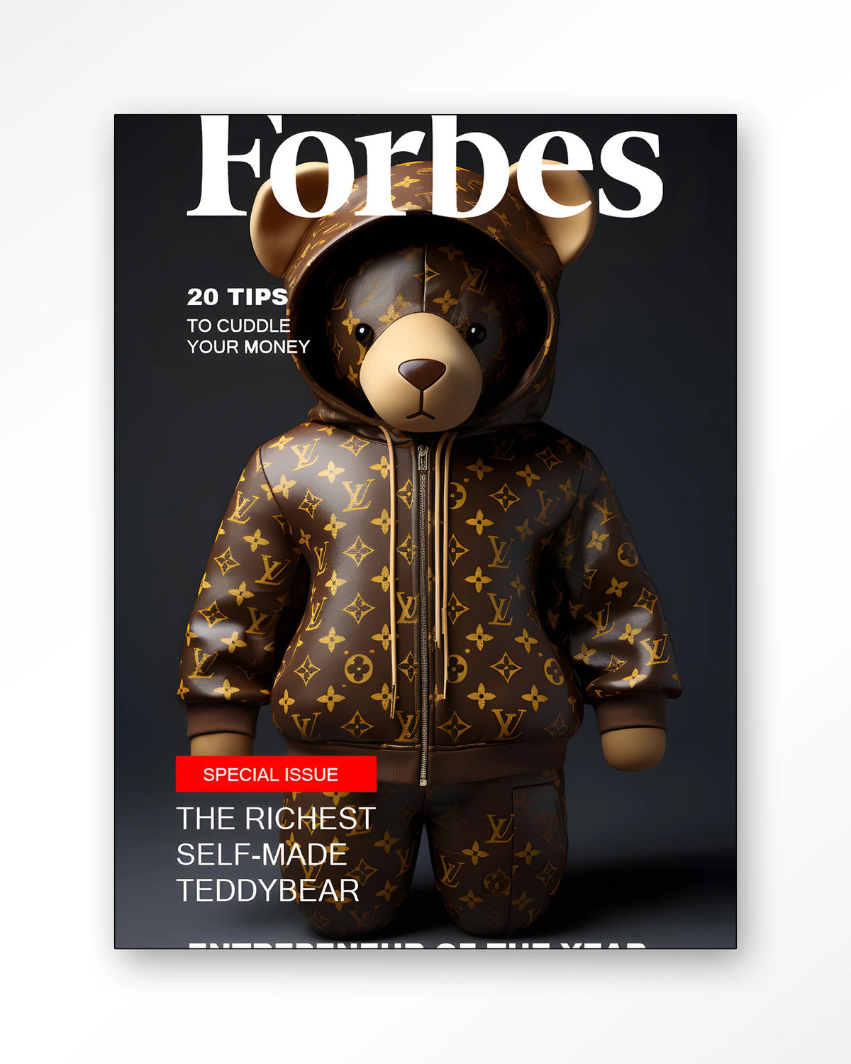 Selfmade Teddybear – teddybeer op Forbes-cover – Wandkleed – Frame – zwart